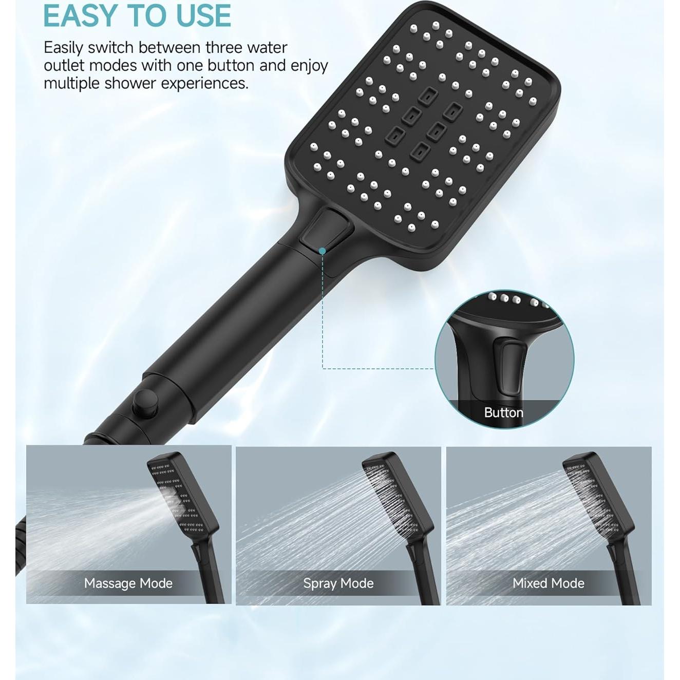 Cabezal de Ducha Alta Presión SR SUN RISE 30,48 cm Negro