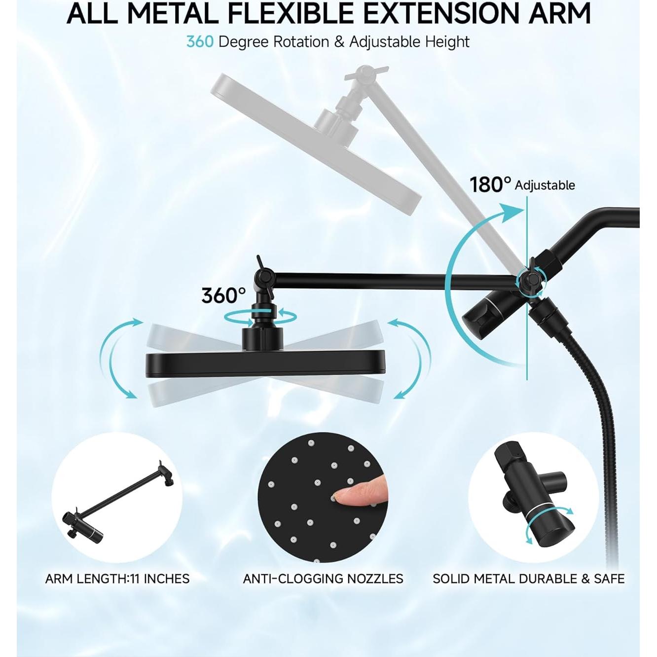 Cabezal de Ducha Alta Presión SR SUN RISE 30,48 cm Negro