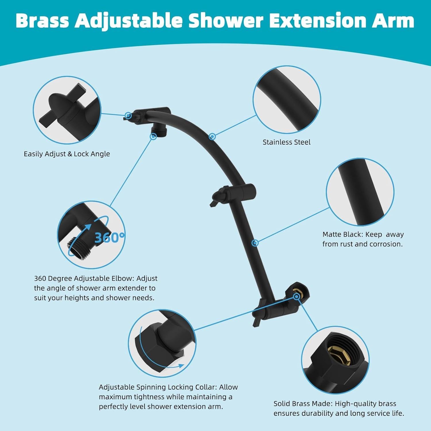 Cabezal de Ducha de Lluvia Hibbent 33 cm 5 Modos Alta Presión