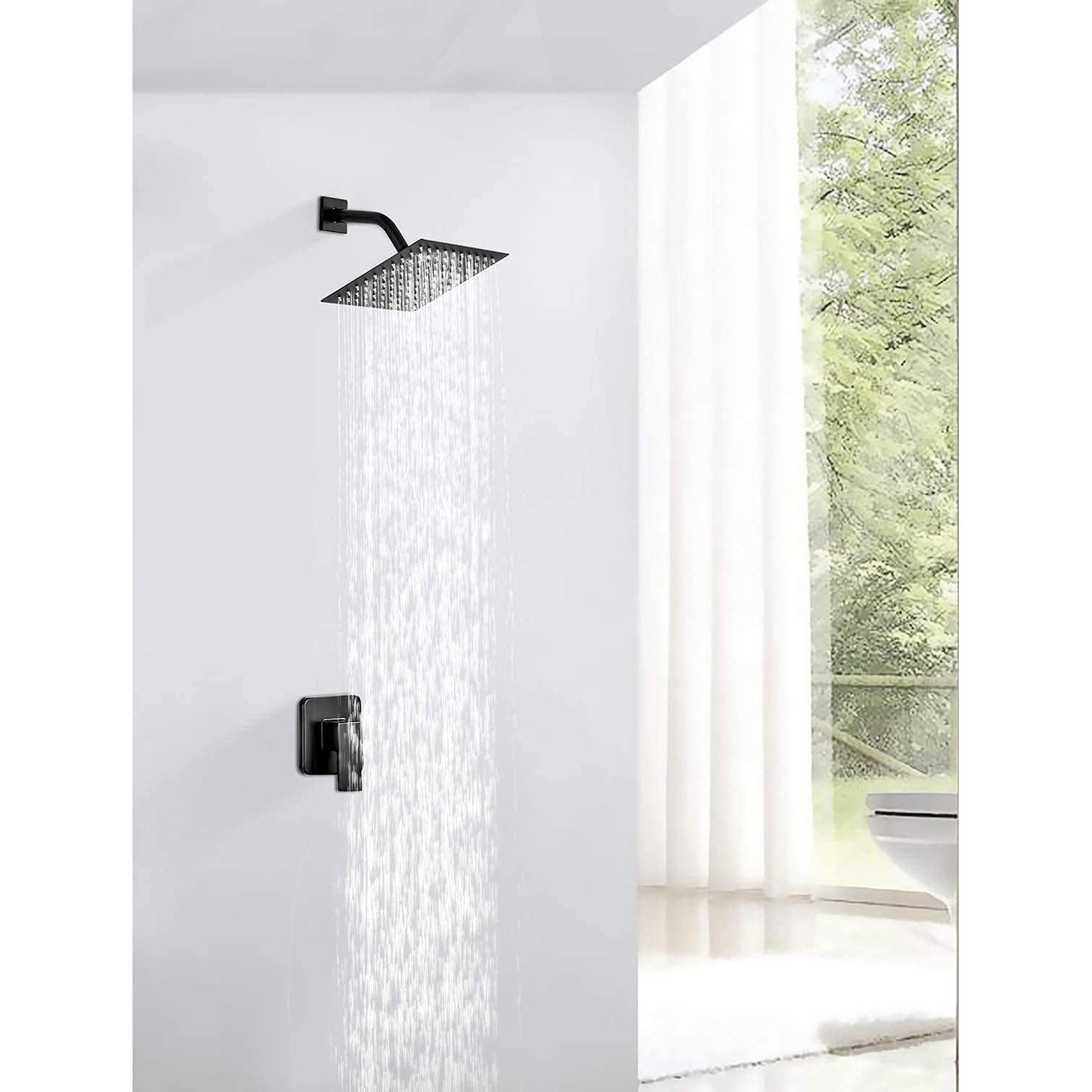 Cabezal de Ducha Cuadrado GGStudy 15,24 cm Negro Acero Inoxidable