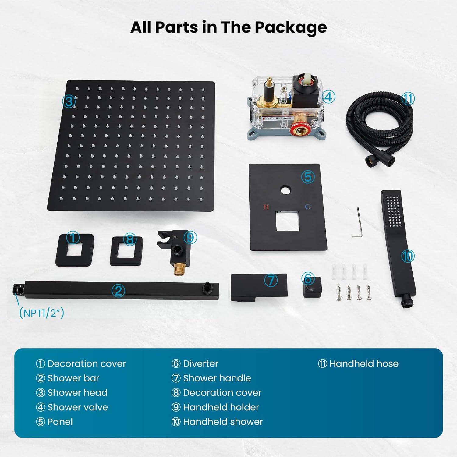 Sistema de Ducha de Lluvia gotonovo 10" Negro Mate Completo