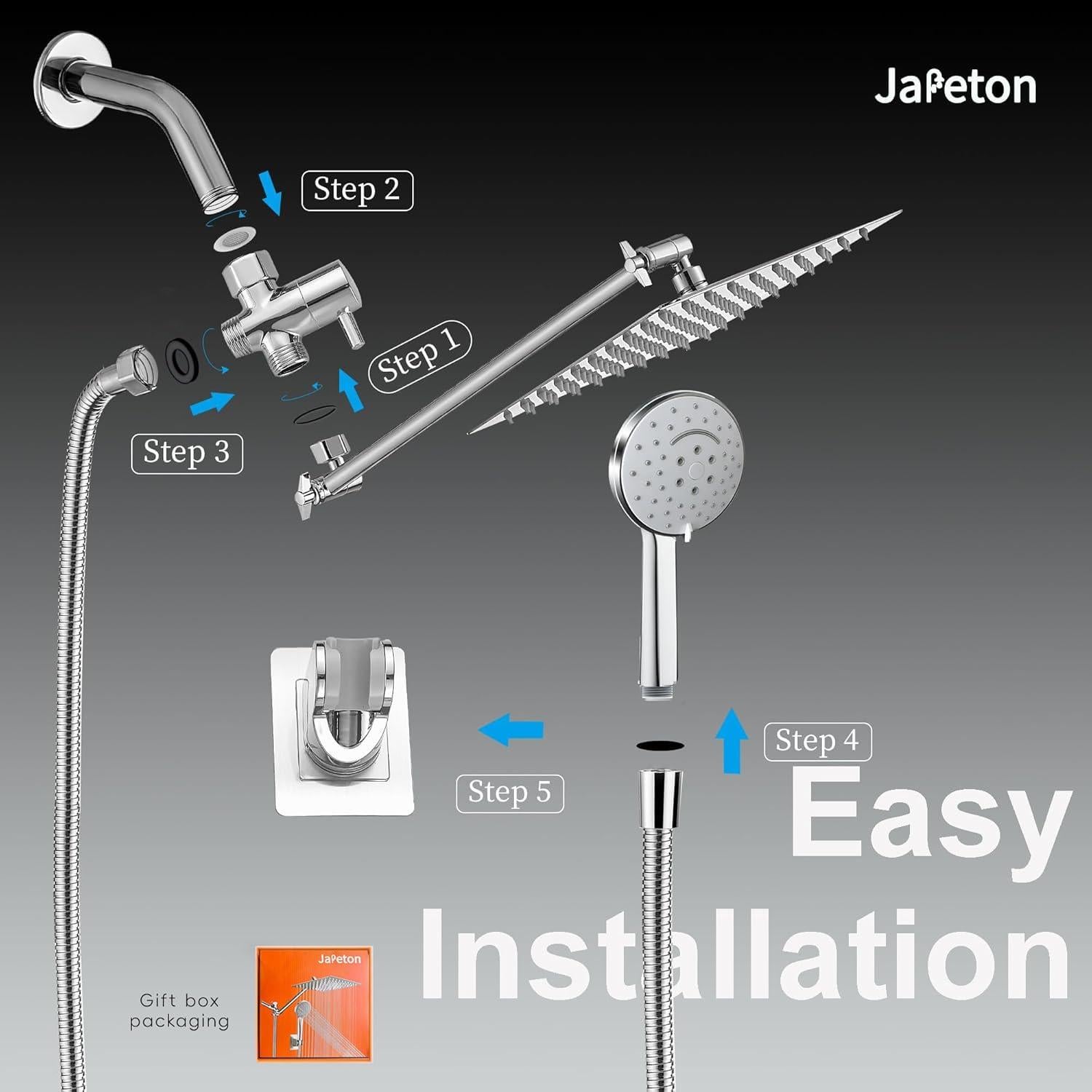 Cabezal de Ducha de Lluvia Jafeton 10" Acero Inoxidable 6 Modos