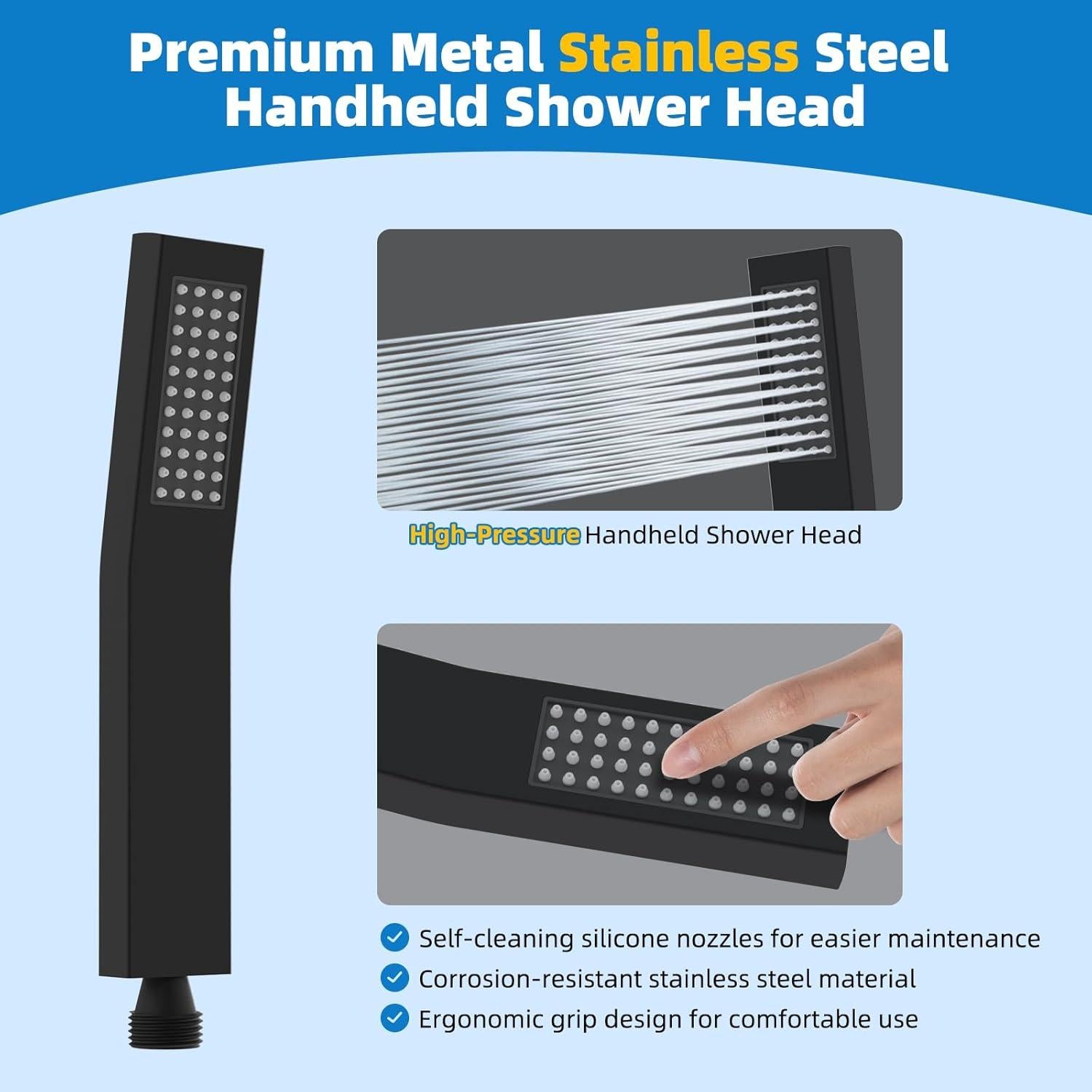 Cabezal de Ducha Hibbent 10'' Metal Lluvia + Varita + Manguera 180cm