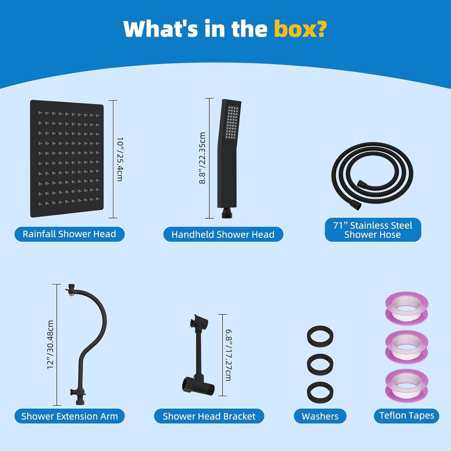 Cabezal de Ducha Hibbent 10'' Metal Lluvia + Varita + Manguera 180cm