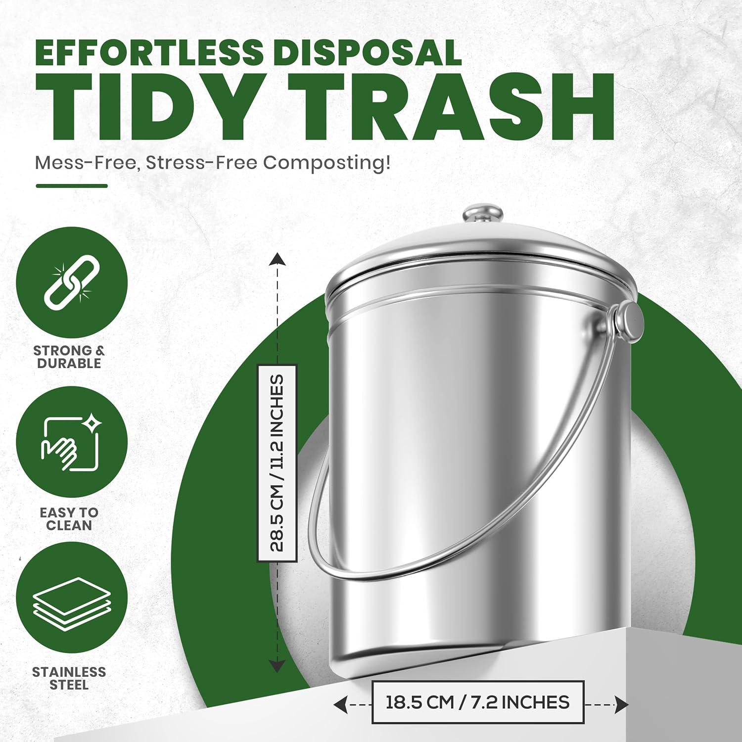 Cubo de Compostaje Utopia Kitchen 4.92L Acero Inoxidable Plata