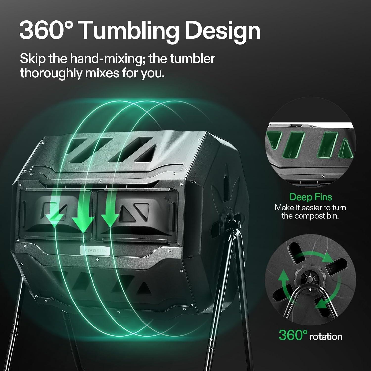 Compostador Doble Rotativo VIVOSUN 43 Galones Negro