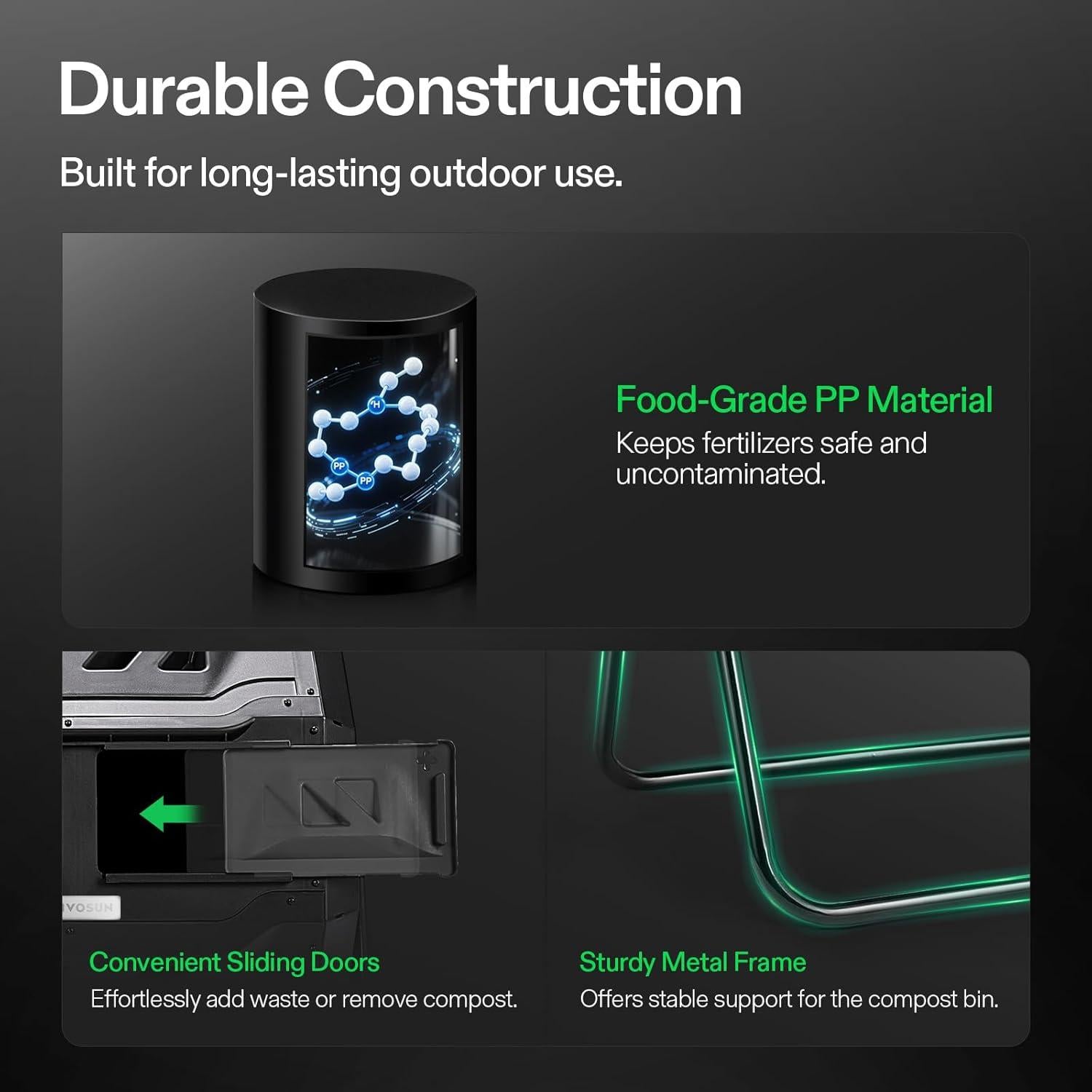 Compostador Doble Rotativo VIVOSUN 43 Galones Negro