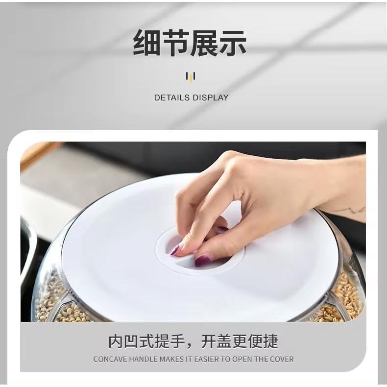 Moisture-Proof 6-Grid Rotating Food Grain Dispenser - Cereal Storage Box Rice Container - Min:10kg Max:15kg