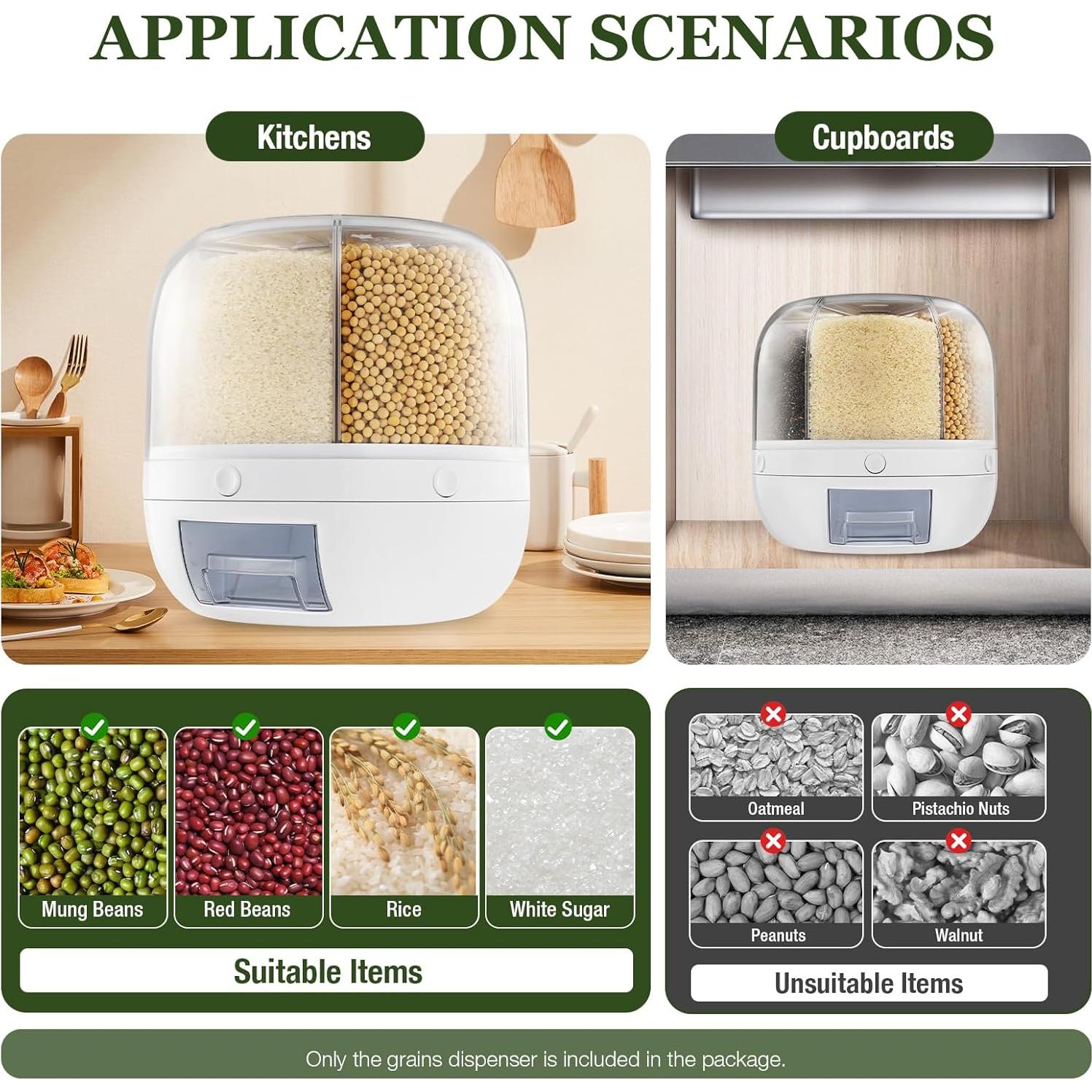 Dispensador de Arroz Unnsiapit Rotativo 6kg 360° Blanco