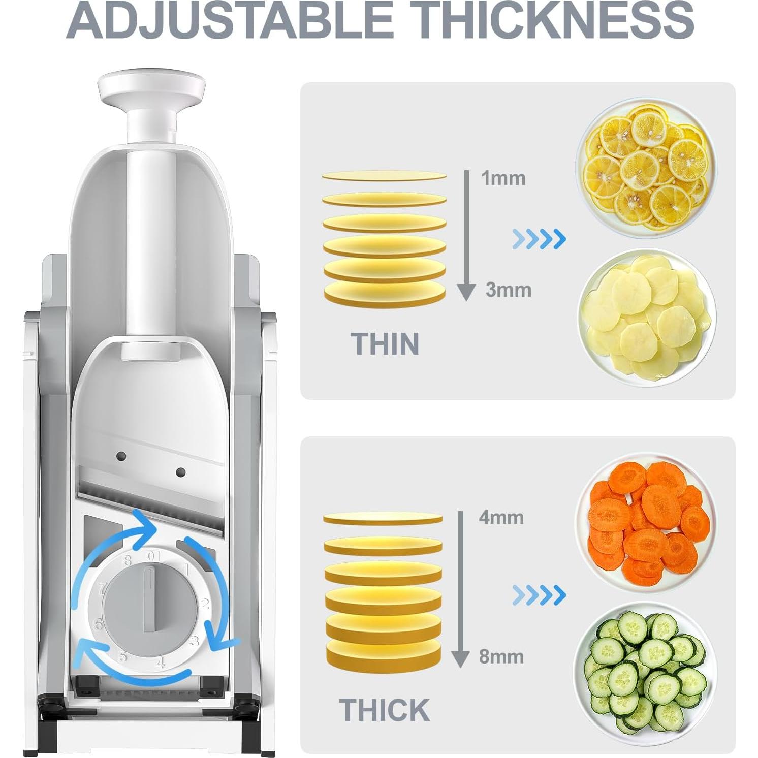 Mandolina de Cocina SupMaKin, Cortador de Verduras Ajustable 0.1-8mm