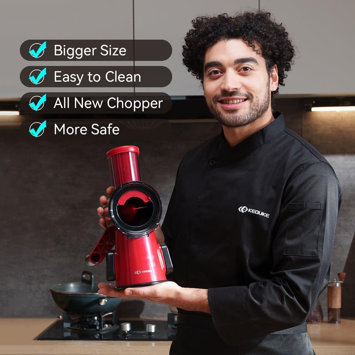 Picador Manual de Verduras KEOUKE 2 en 1 Rojo y Negro