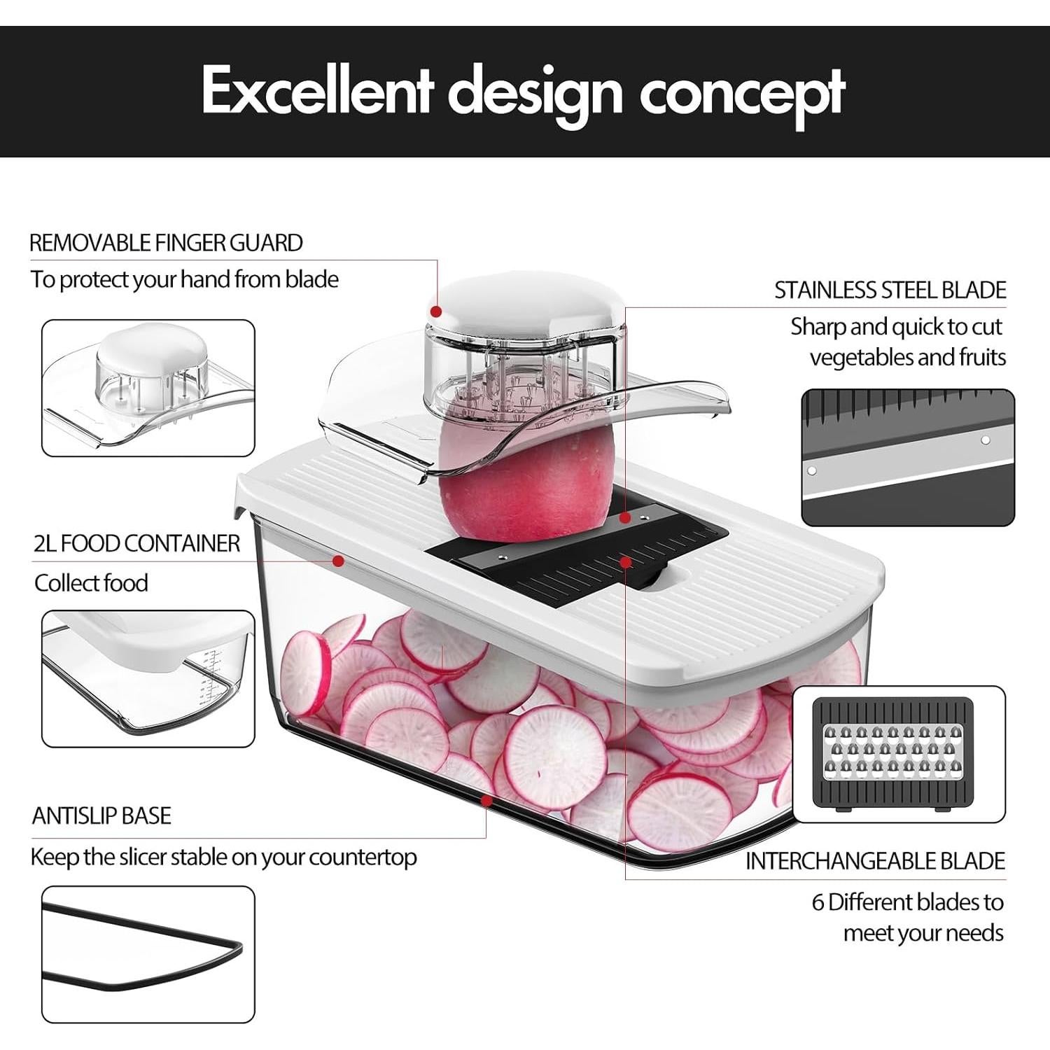 Cortador de Verduras Mandolina Cambom 10 Cuchillas 2L Blanco