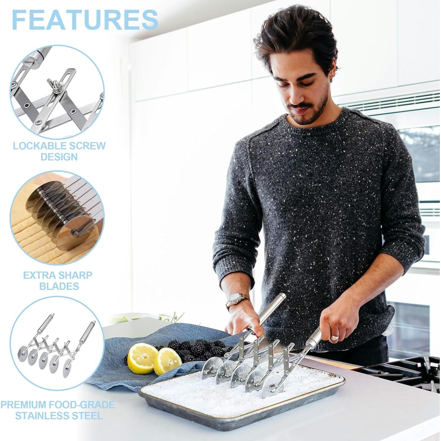 Cortador de Pastelería Profesional Lihengkong 5 Ruedas Acero Inoxidable