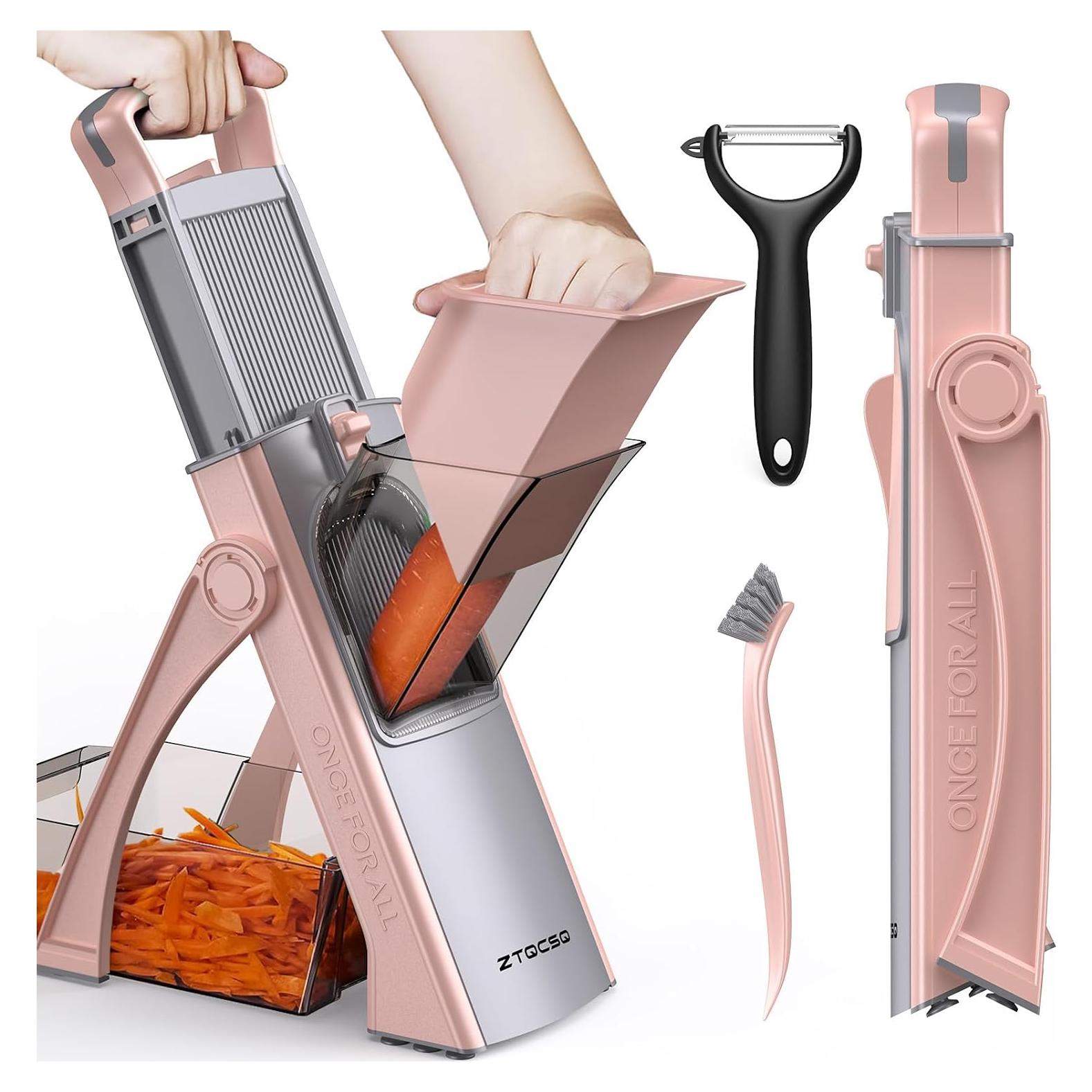 Mandolina ZTQCSQ 5 en 1 Ajustable con Cepillo y Pelador Gris Rosa