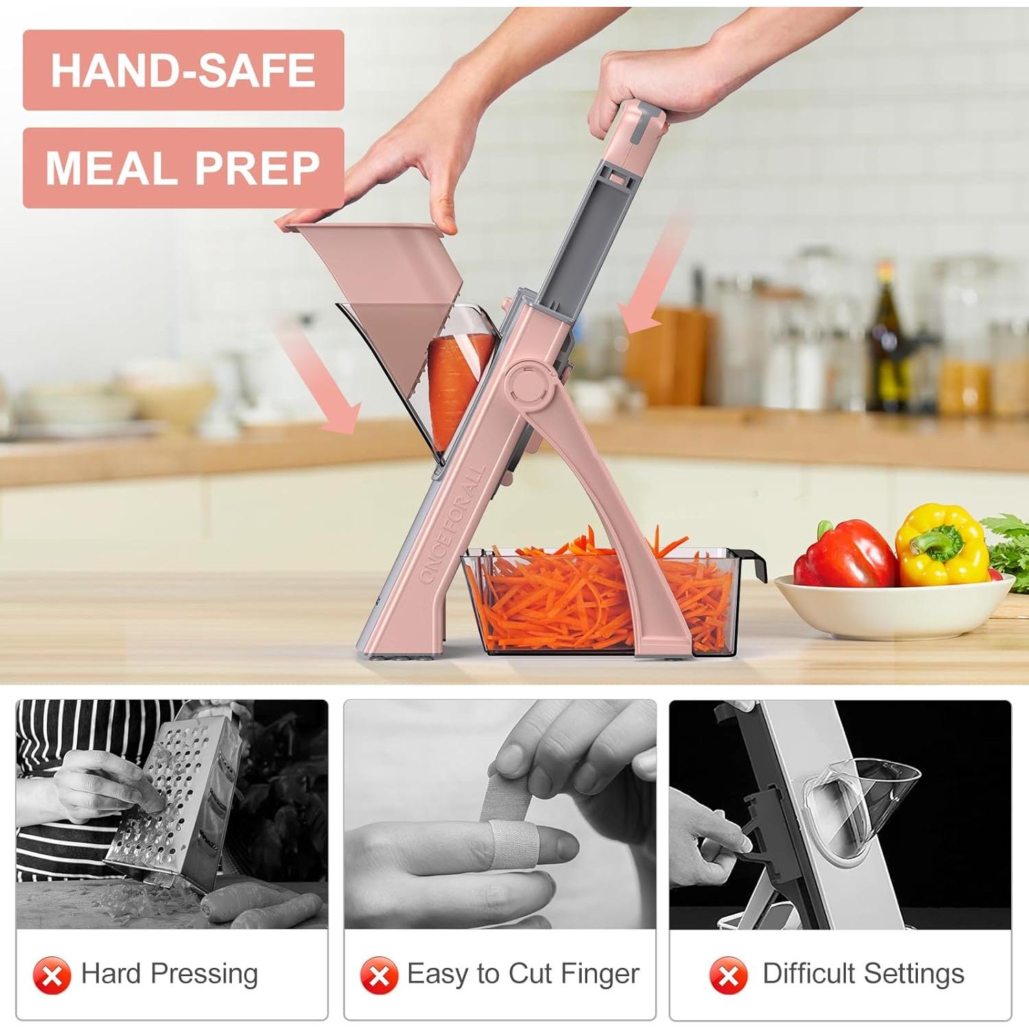 Mandolina ZTQCSQ 5 en 1 Ajustable con Cepillo y Pelador Gris Rosa