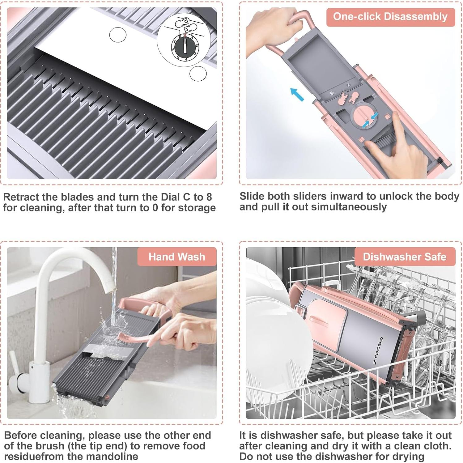Mandolina ZTQCSQ 5 en 1 Ajustable con Cepillo y Pelador Gris Rosa