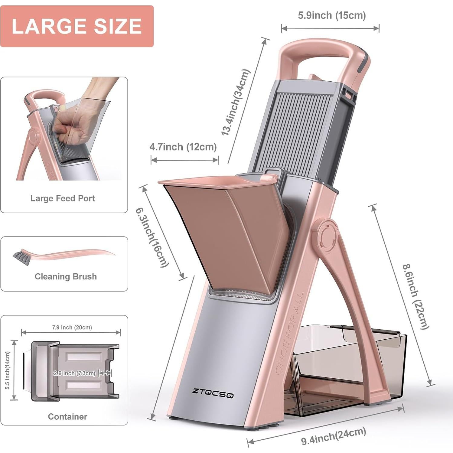 Mandolina ZTQCSQ 5 en 1 Ajustable con Cepillo y Pelador Gris Rosa