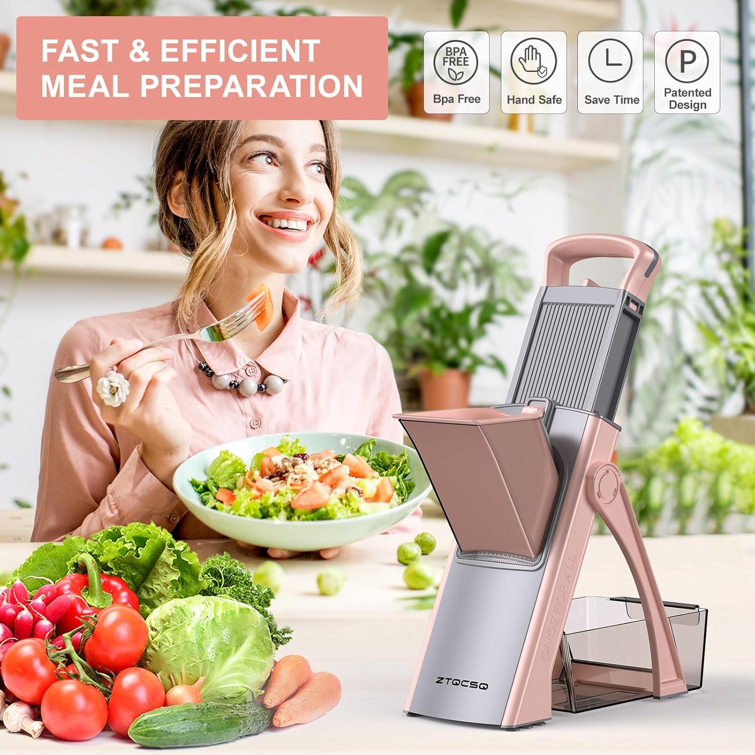 Mandolina ZTQCSQ 5 en 1 Ajustable con Cepillo y Pelador Gris Rosa