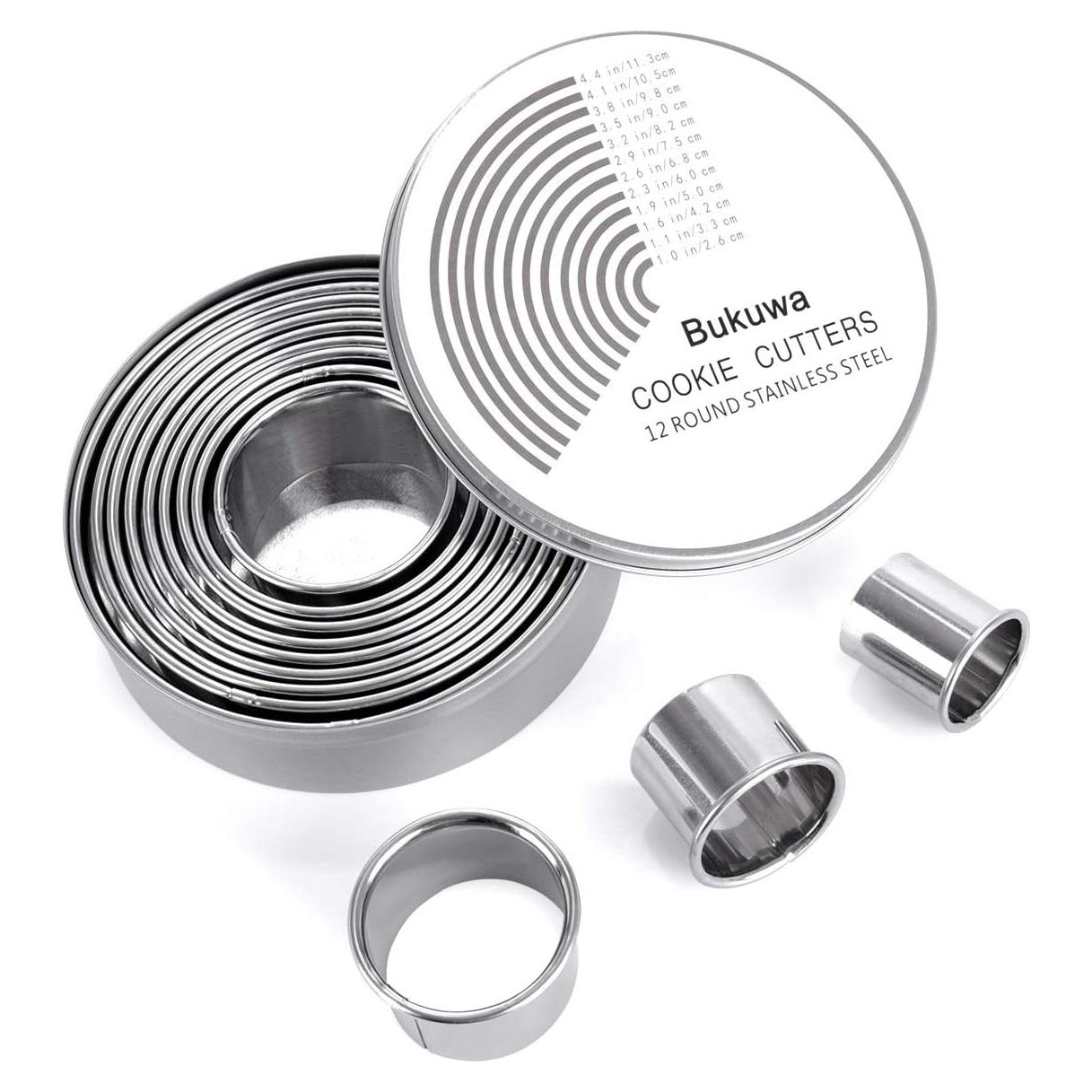Juego de 12 Cortadores de Galletas Redondos Bukuwa Acero Inoxidable