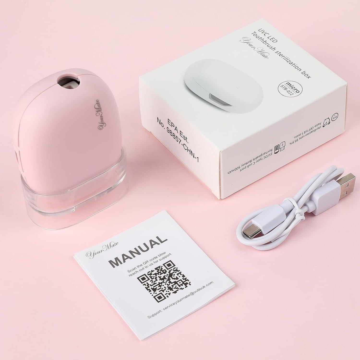 Estuche Desinfectante UVC YourMate Rosa para Cepillos de Dientes