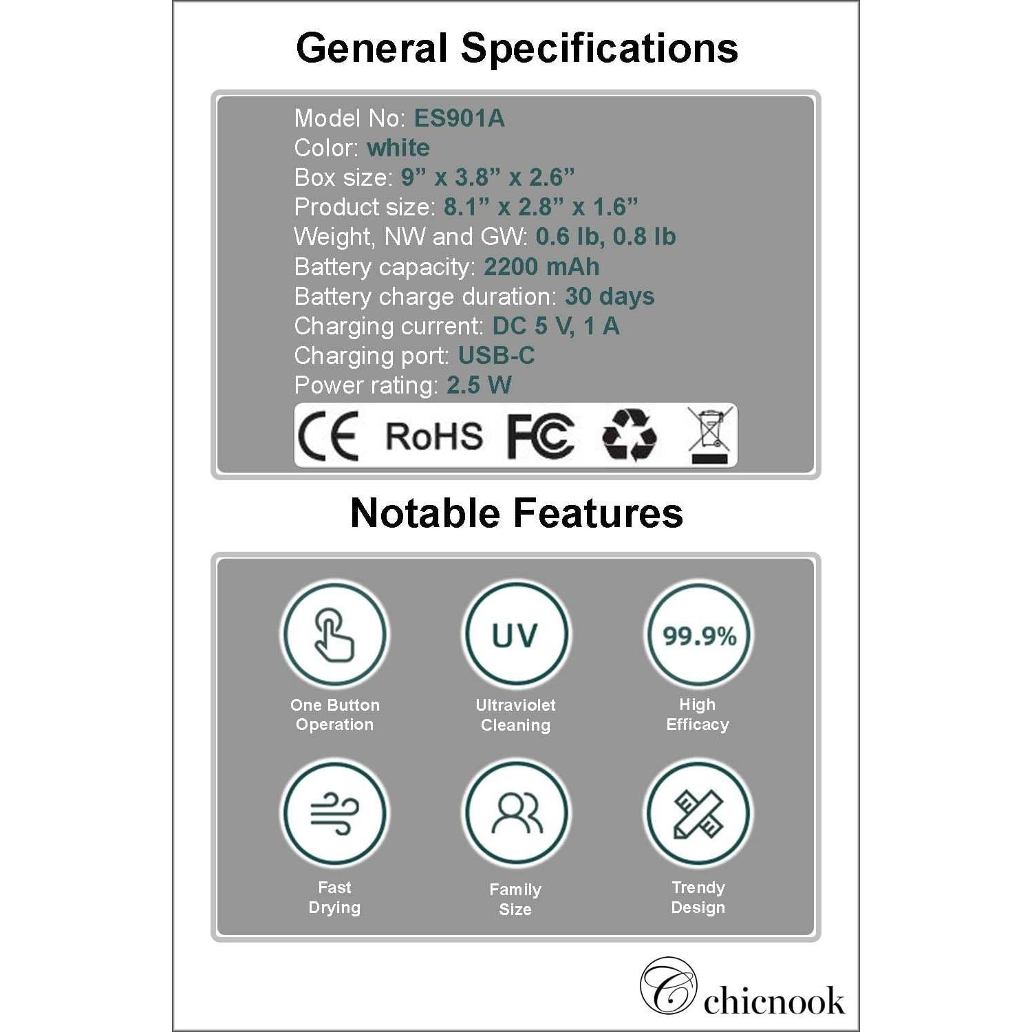 Soporte Limpiador UV para Cepillos de Dientes Chicnook