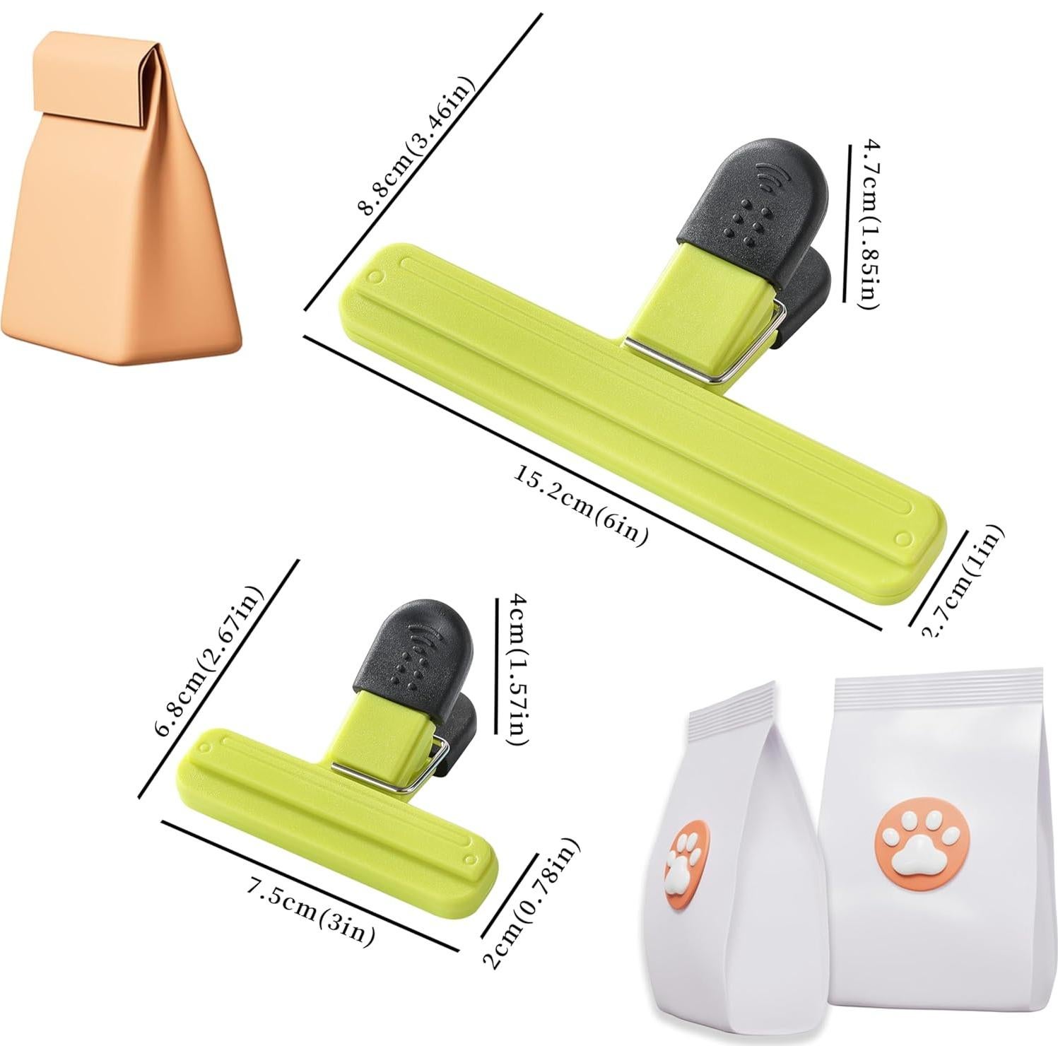 8 Clips para Bolsas de Alimentos HIA - 4 Grandes y 4 Pequeños