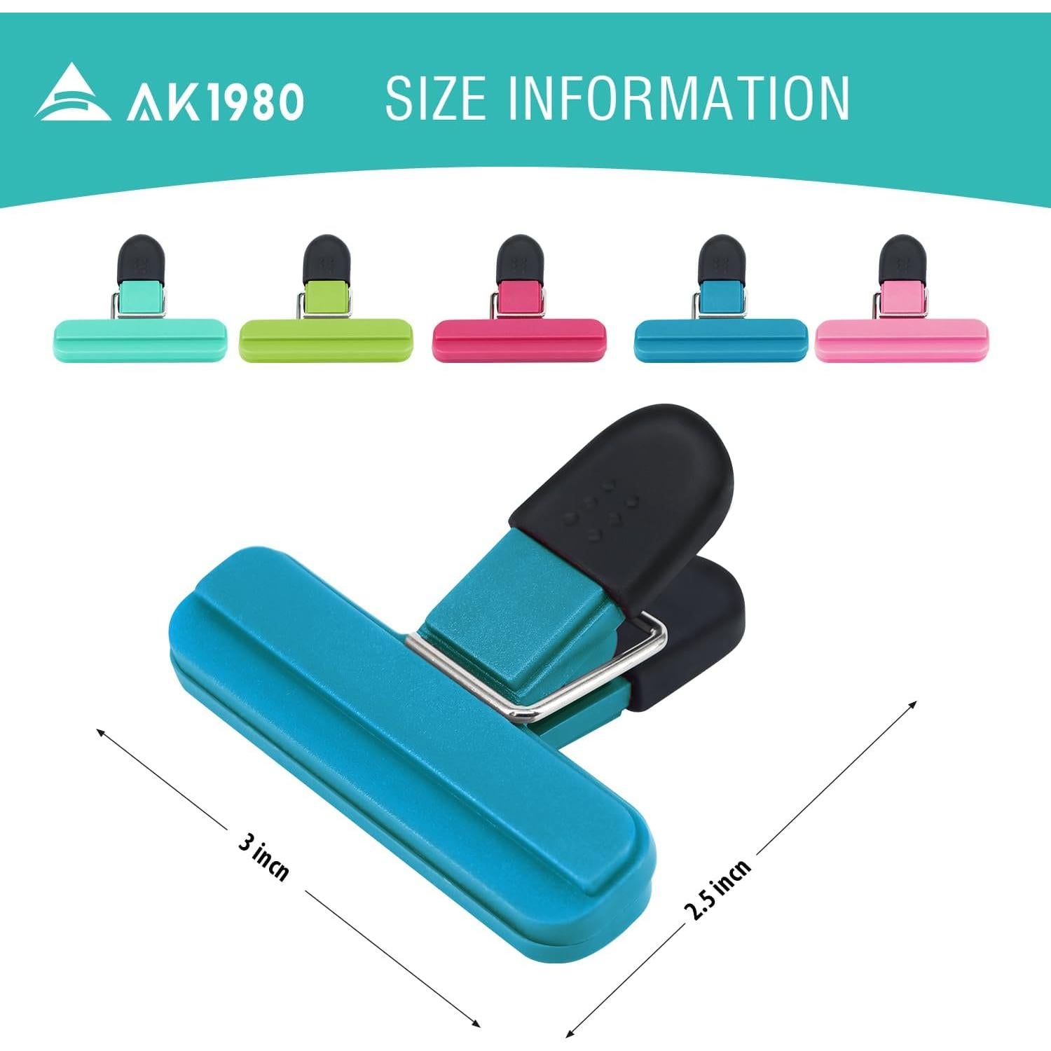 Clips de comida AK1980 - 5 unidades, plástico y goma, 11.9x14cm