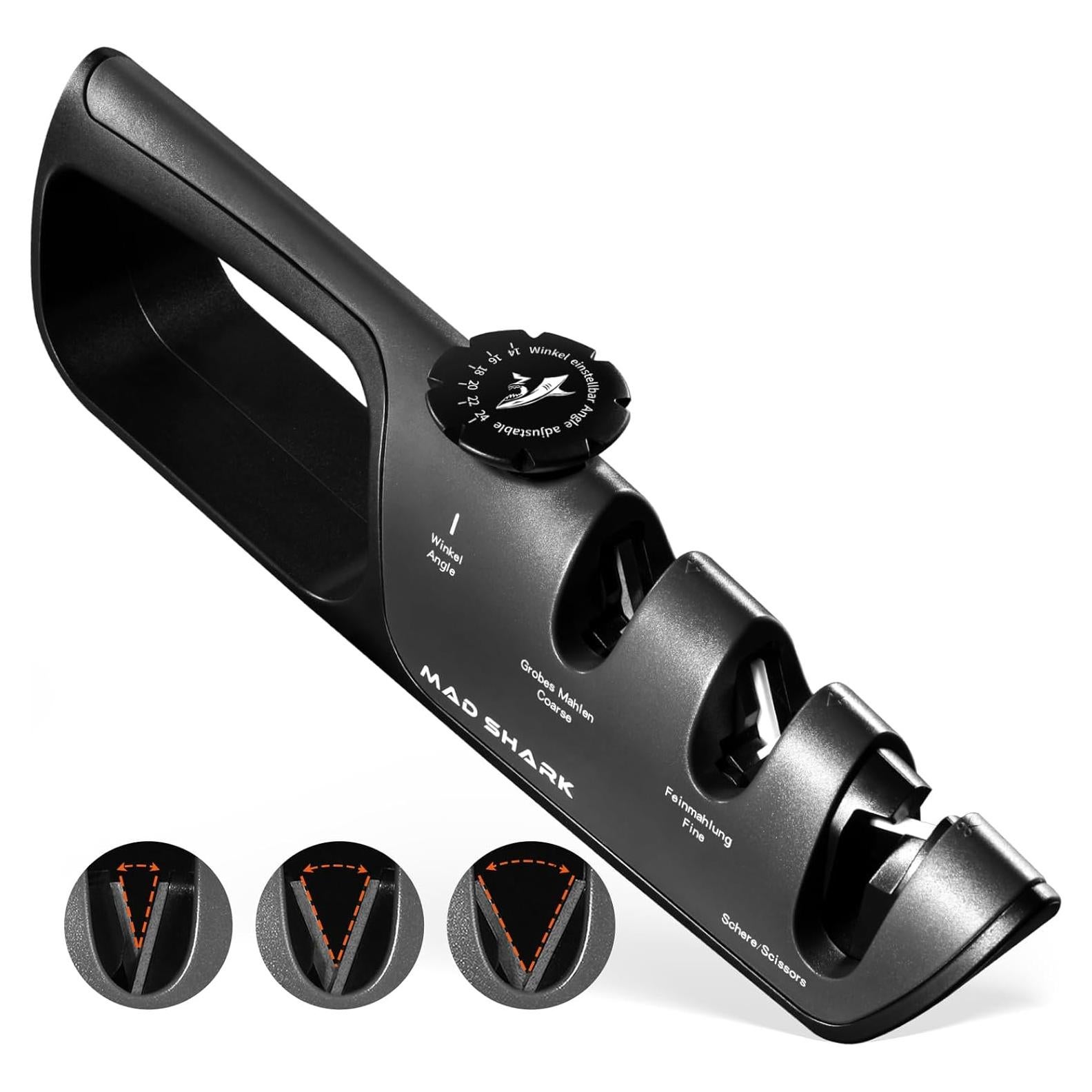 Afilador Manual MAD SHARK 6 Ángulos Ajustables Negro