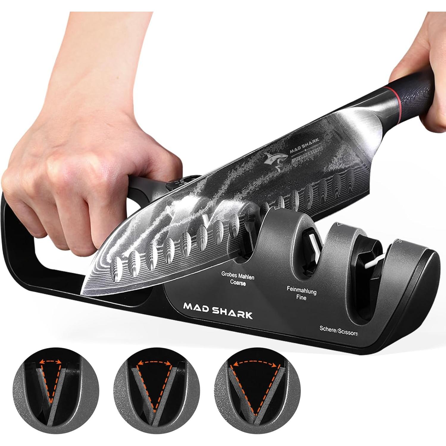 Afilador Manual MAD SHARK 6 Ángulos Ajustables Negro