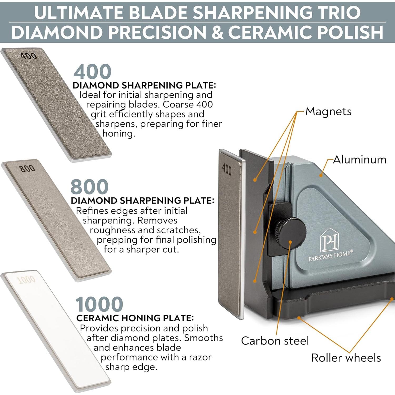 Afilador de cuchillos rodante Parkway Home con 3 placas