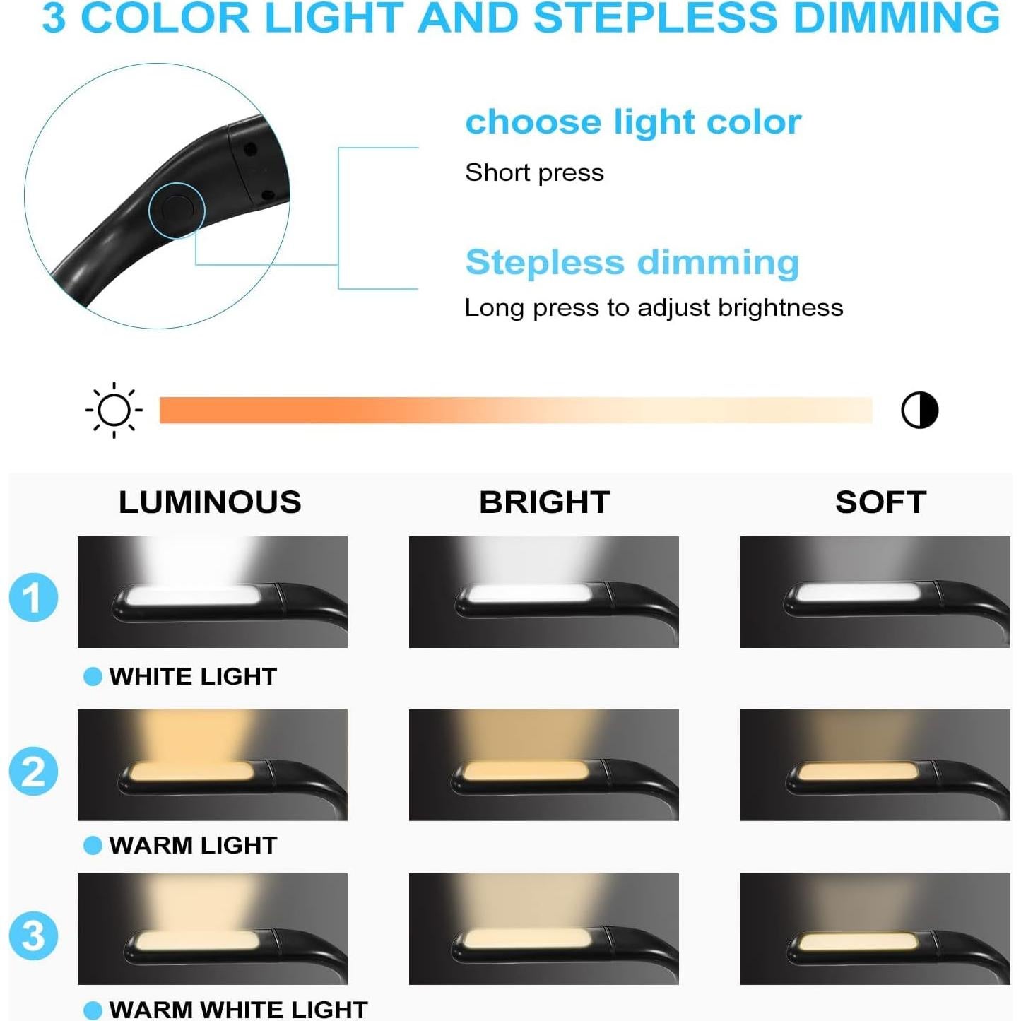 Luz de Lectura LED LALAKU para el Cuello 3 Colores Ajustable