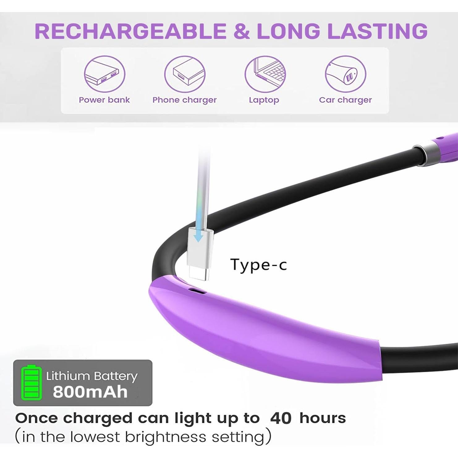 Luz de Lectura LED Betensh BTS-920 Púrpura 4 LEDs Recargable