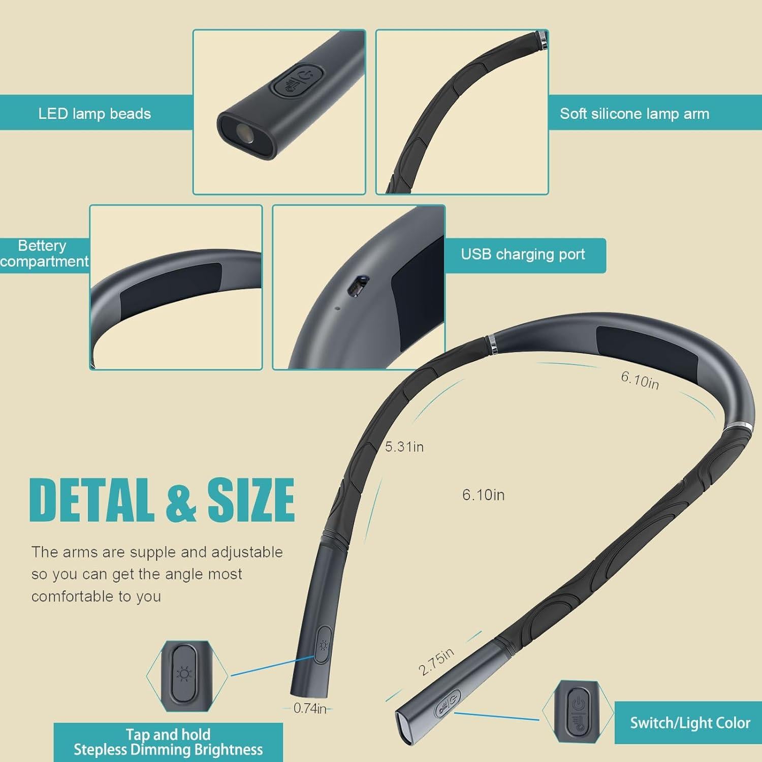 Luz de Lectura LED AIOLEKUP para el Cuello, 3 Colores, Recargable