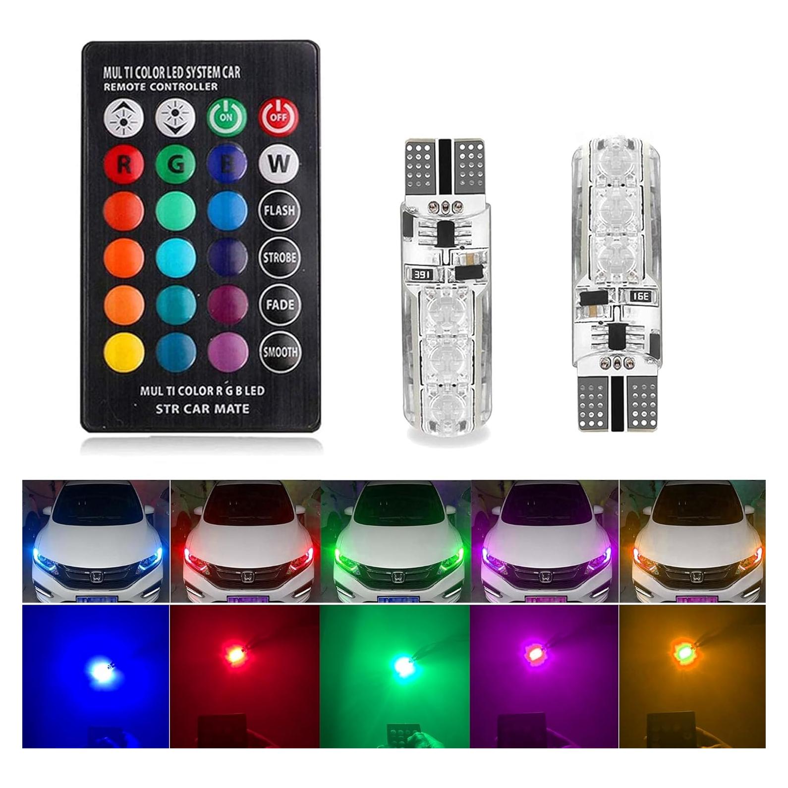 2 Pcs Bombilla LED T10 RGB FZSSHYG Control Remoto 16 Colores