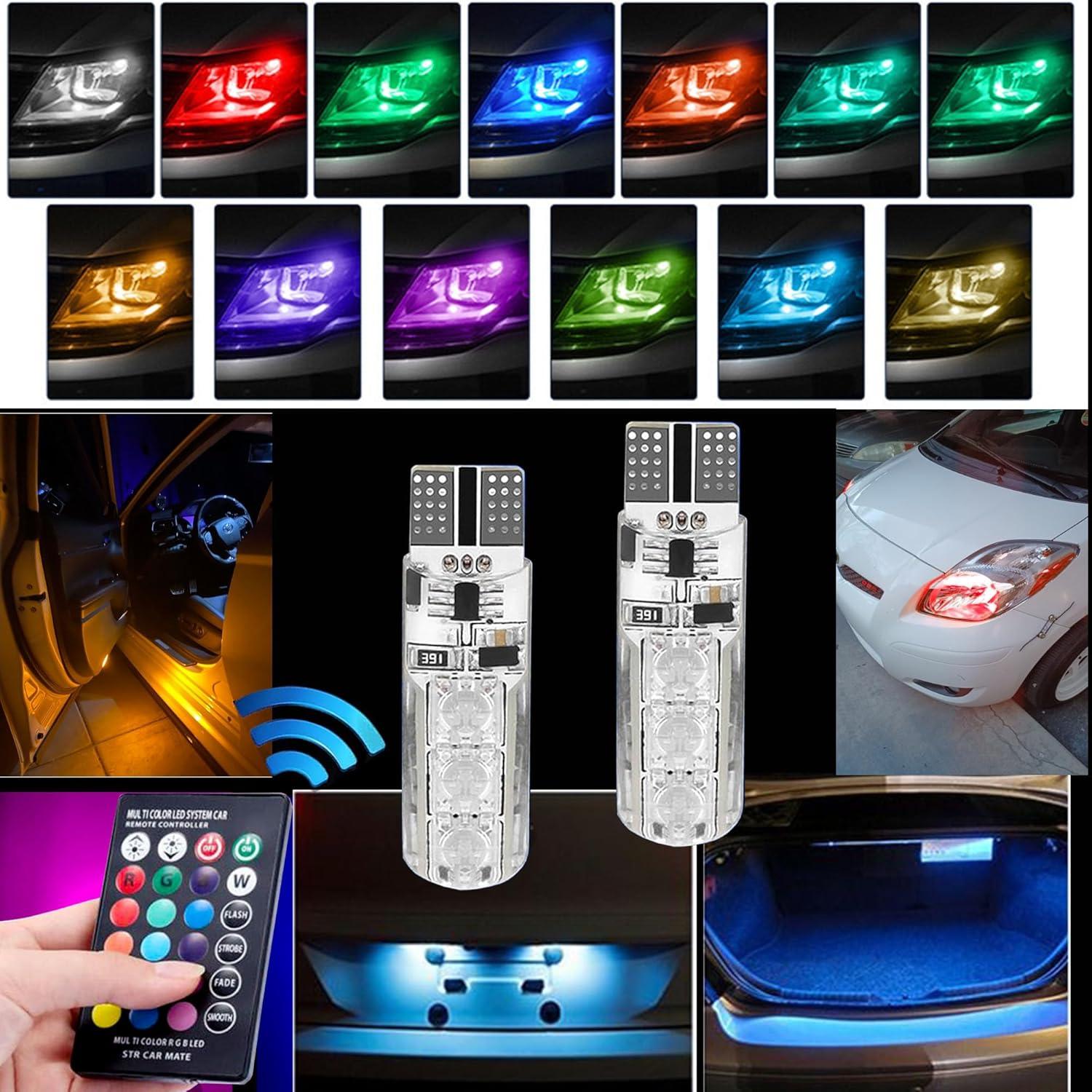 2 Pcs Bombilla LED T10 RGB FZSSHYG Control Remoto 16 Colores