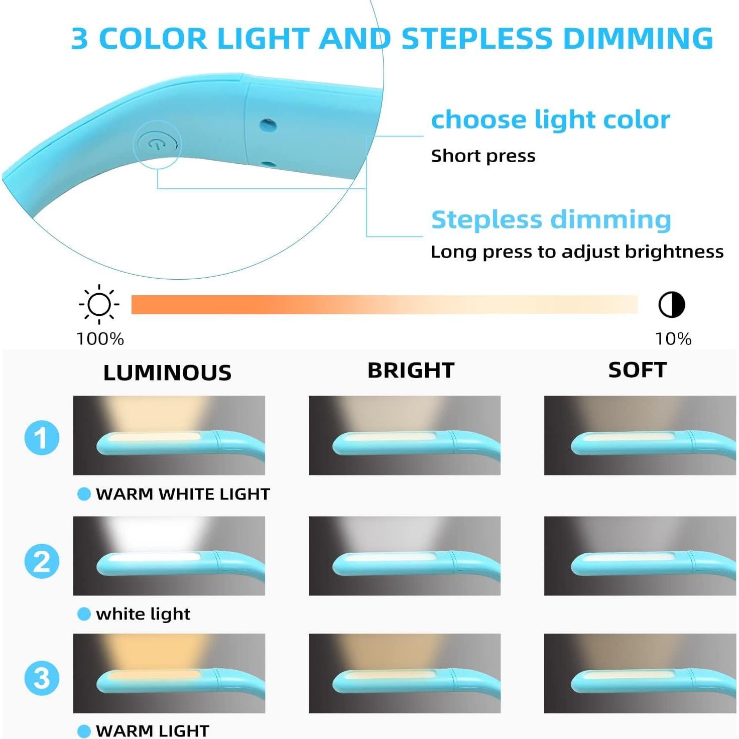 Luz de libro LED LALAKU GH-8, 3 modos, recargable, flexible