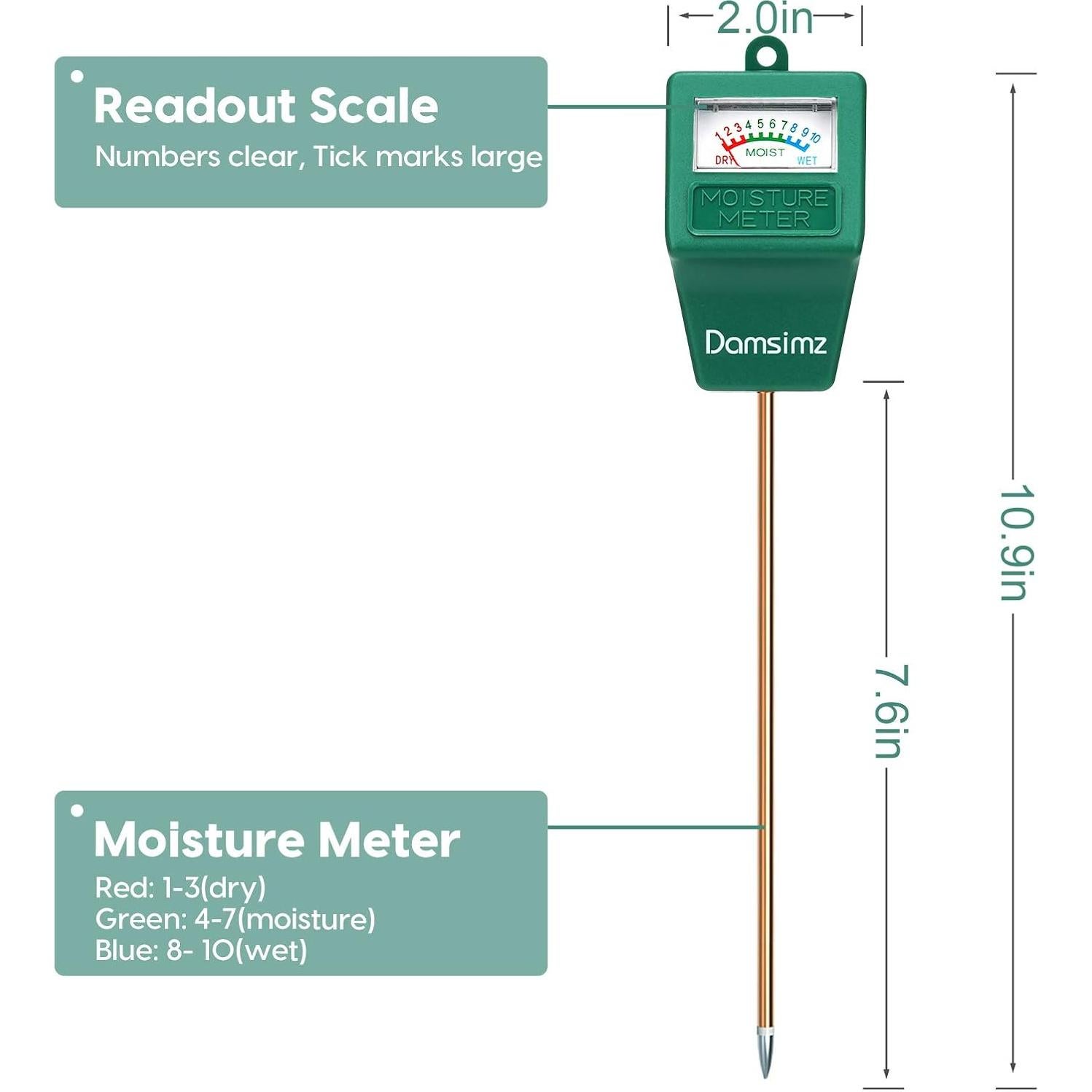Medidor de Humedad del Suelo Damsimz 2 Paquetes 19,56 cm