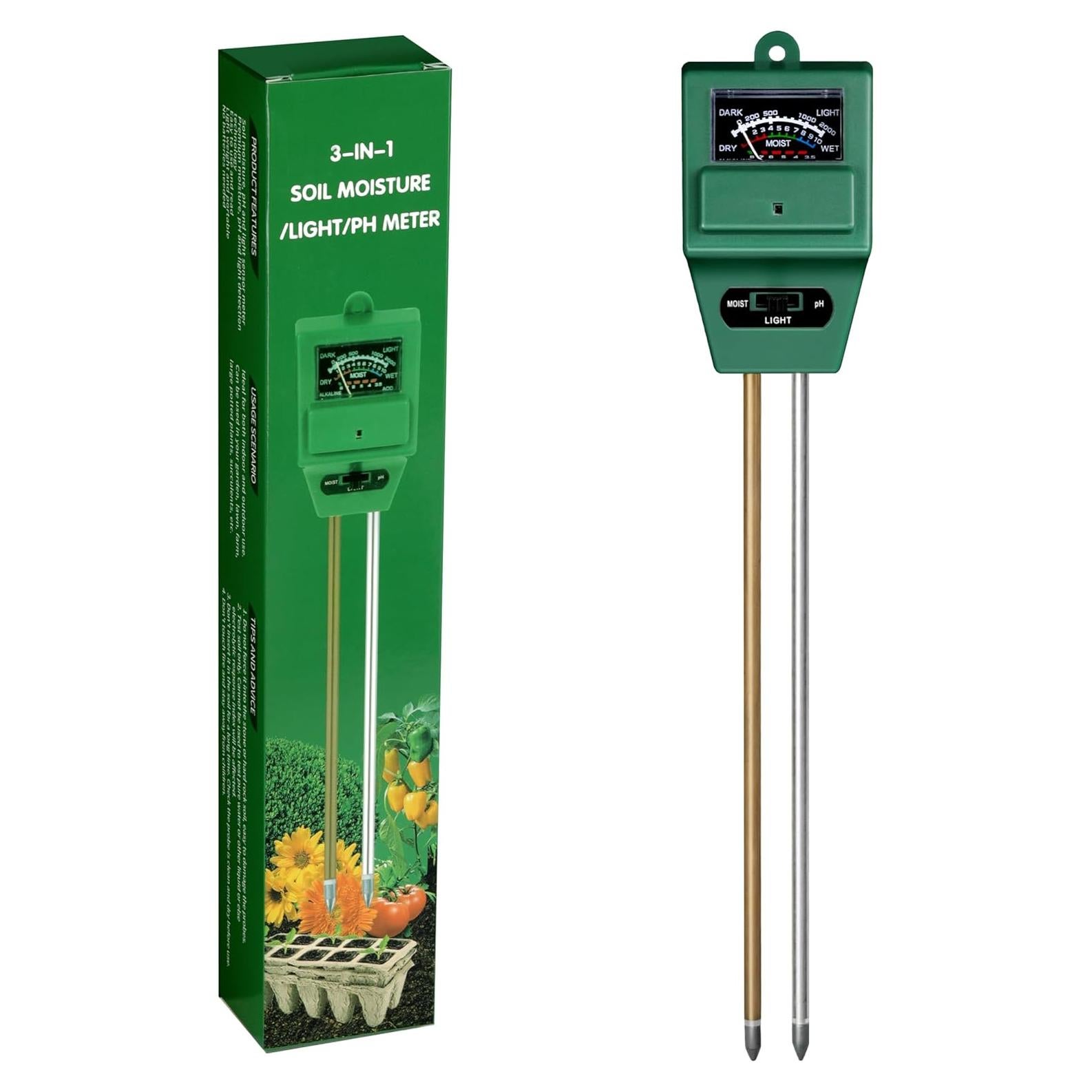 iPower Medidor 3-en-1 de Humedad Luz pH para Jardinería