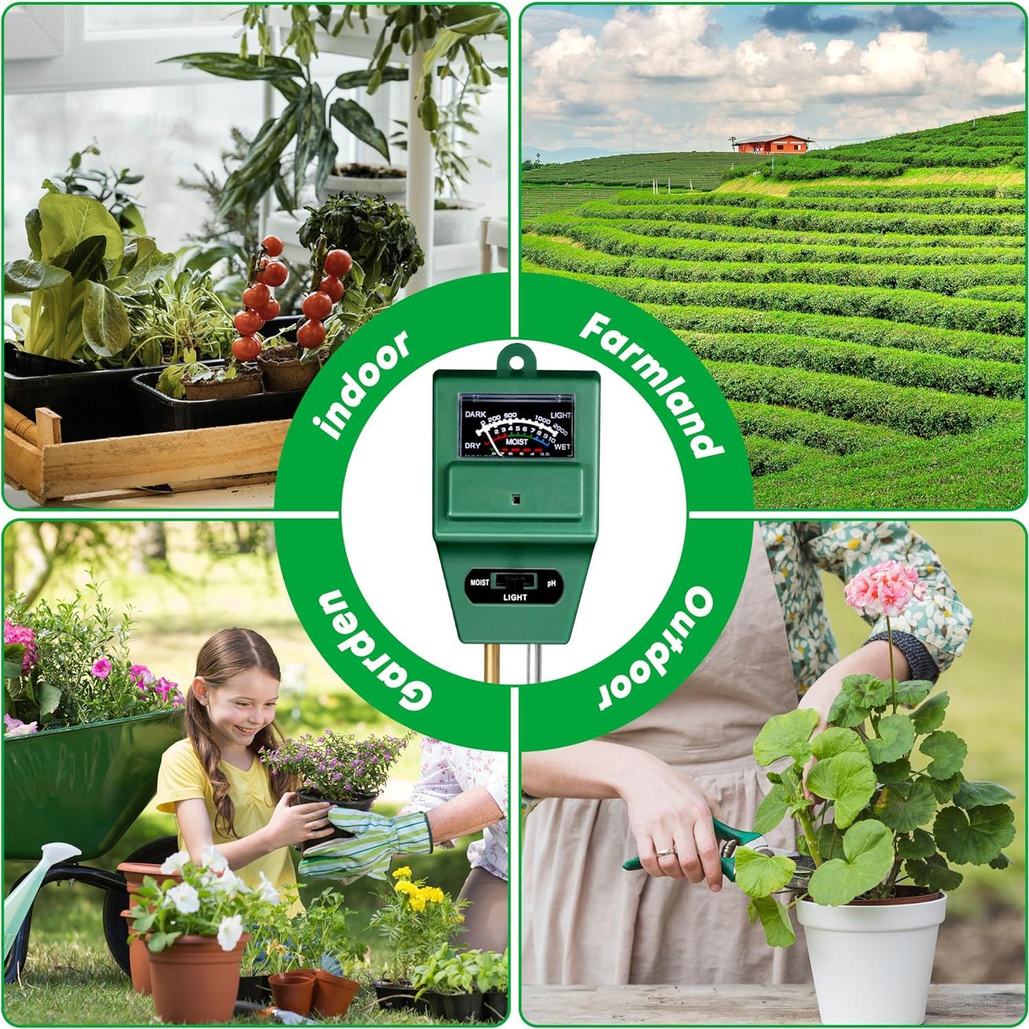 iPower Medidor 3-en-1 de Humedad Luz pH para Jardinería