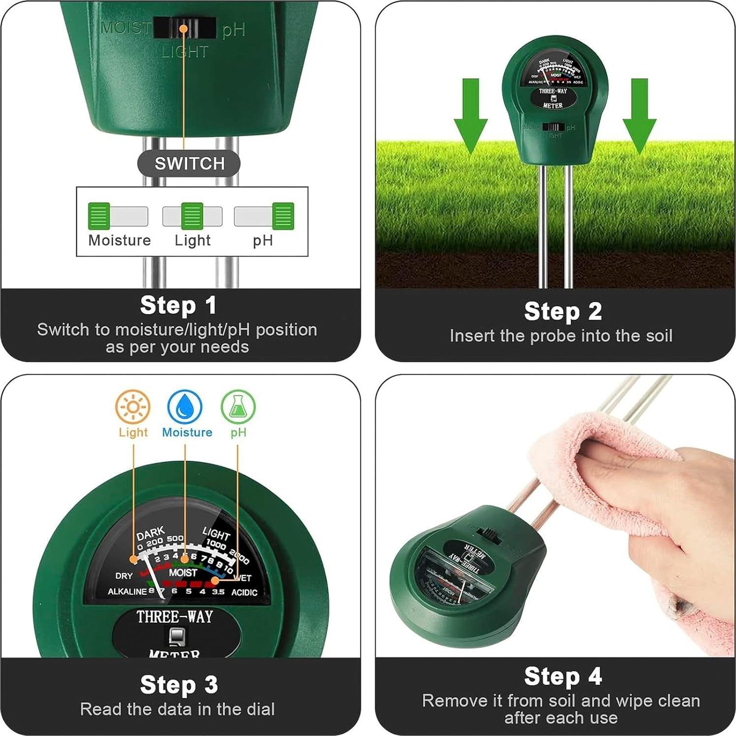 Medidor de pH del Suelo 3 en 1 Speedinistic - Humedad, Luz