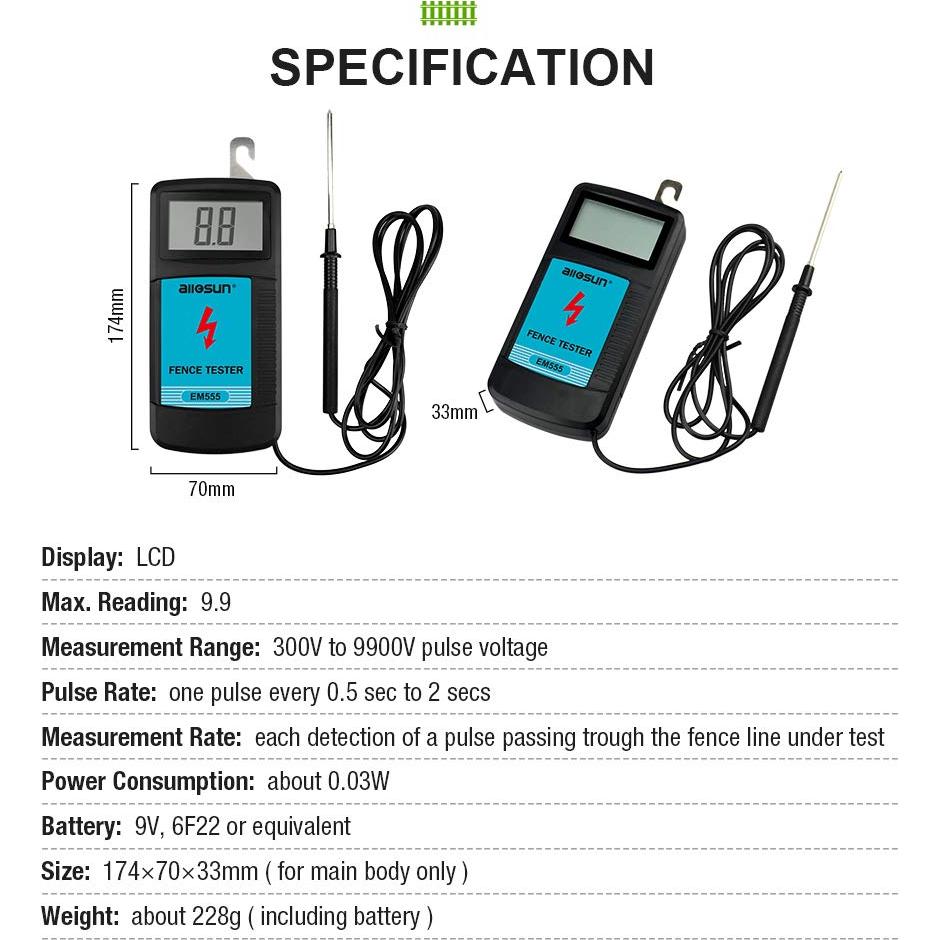 Medidor de Voltaje de Cerca Eléctrica Digital Allsun 300V-9900V