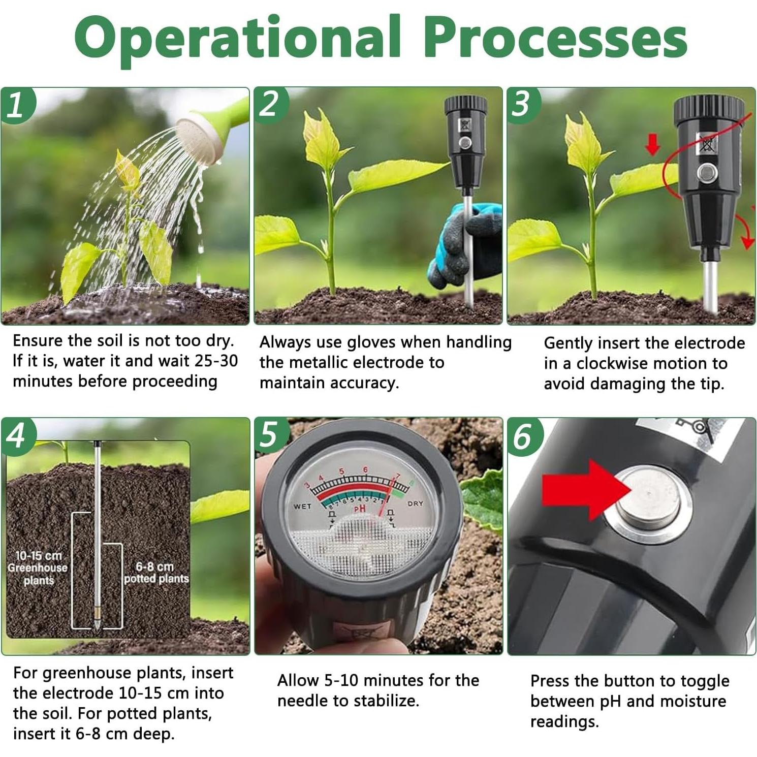 Medidor de pH y humedad del suelo Drphiru 295mm