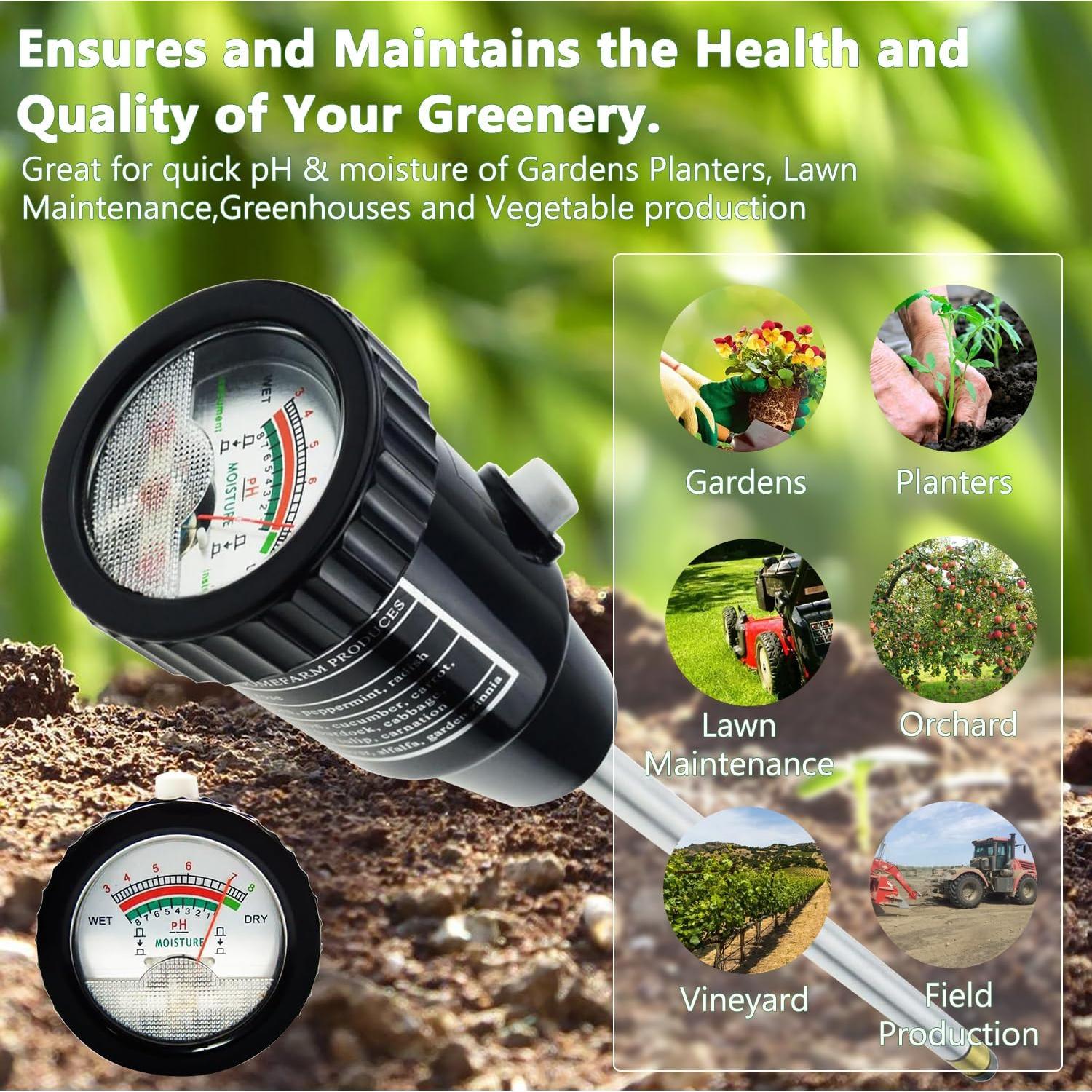 Medidor de pH y humedad del suelo Drphiru 295mm