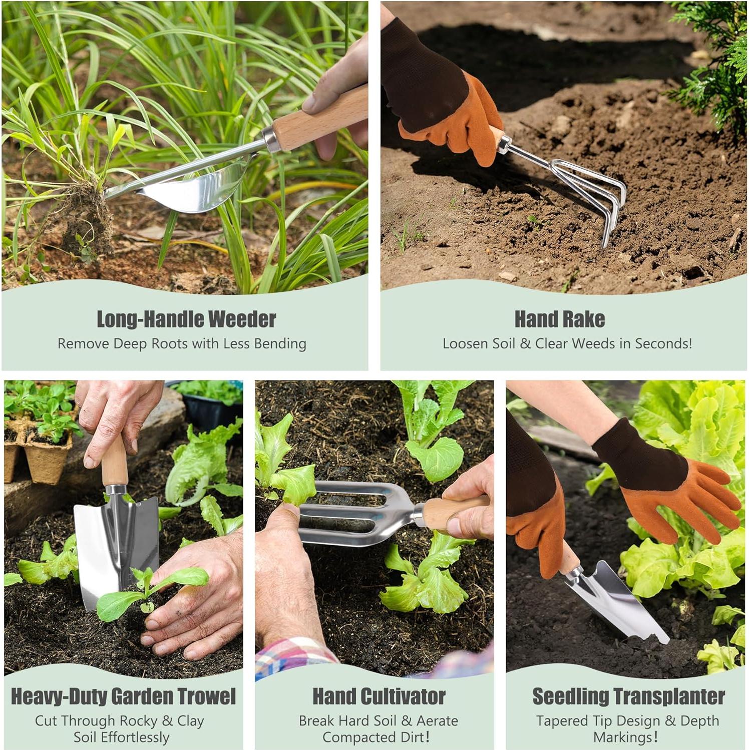 Juego de Herramientas de Jardinería DIGOAKO 10 Piezas con Guantes