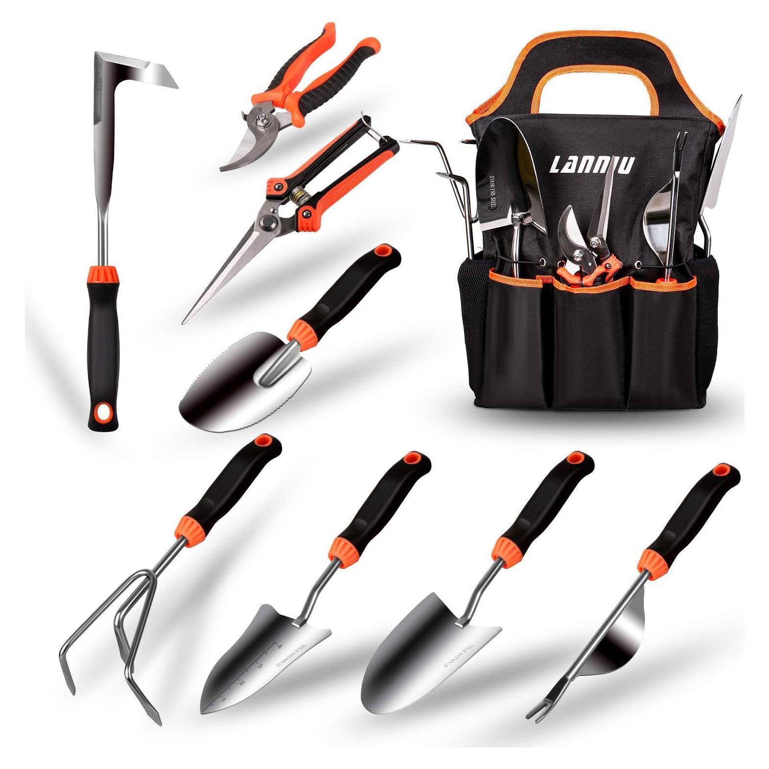 Juego de Herramientas de Jardín LANNIU 9 Piezas Acero Inoxidable
