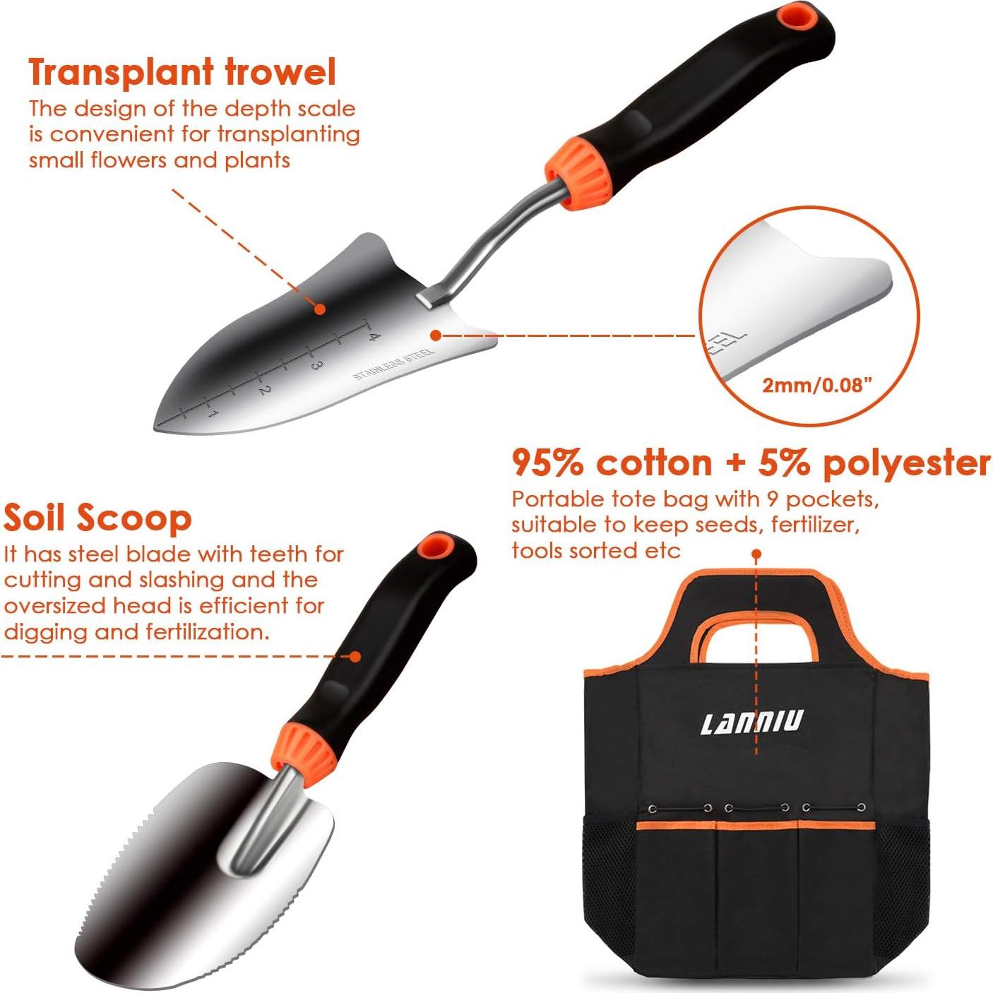 Juego de Herramientas de Jardín LANNIU 9 Piezas Acero Inoxidable