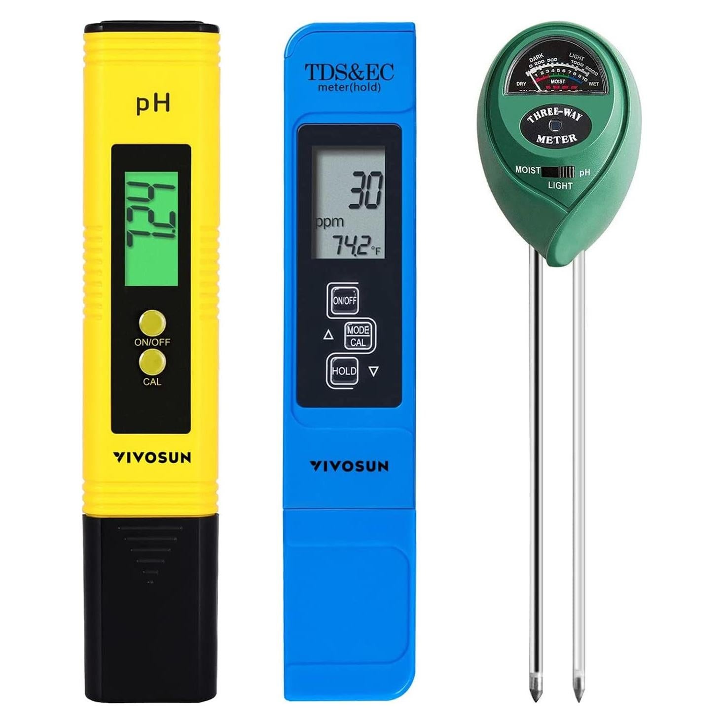 Medidor de pH Digital VIVOSUN 3-en-1 TDS EC Temperatura