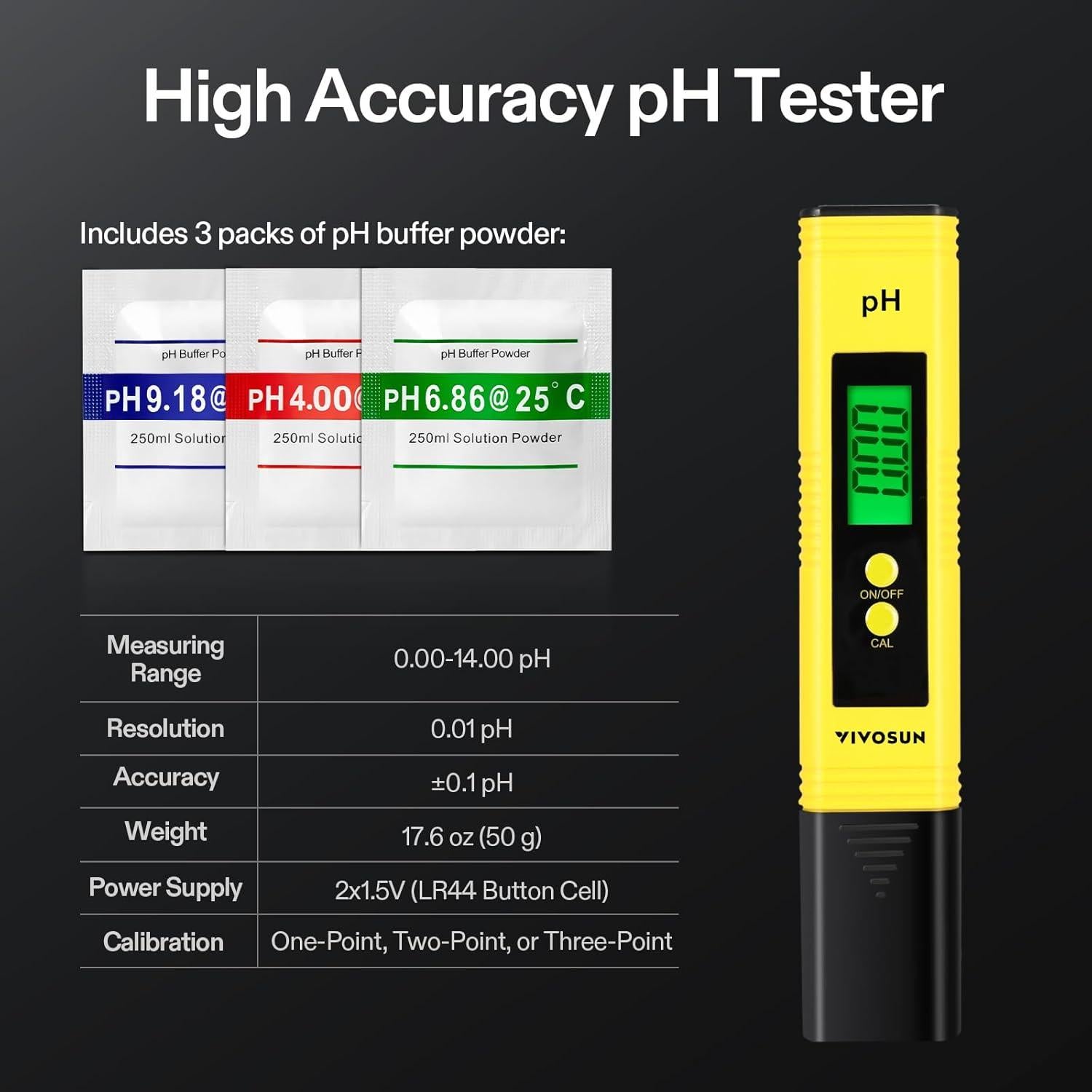 Medidor de pH Digital VIVOSUN 3-en-1 TDS EC Temperatura