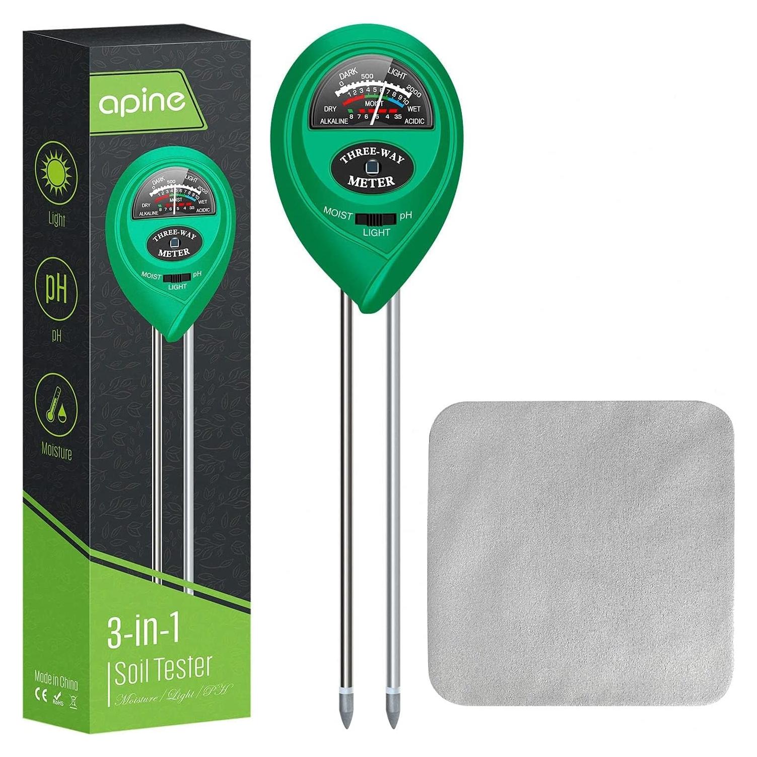 Medidor de Humedad y pH del Suelo Apine 3 en 1