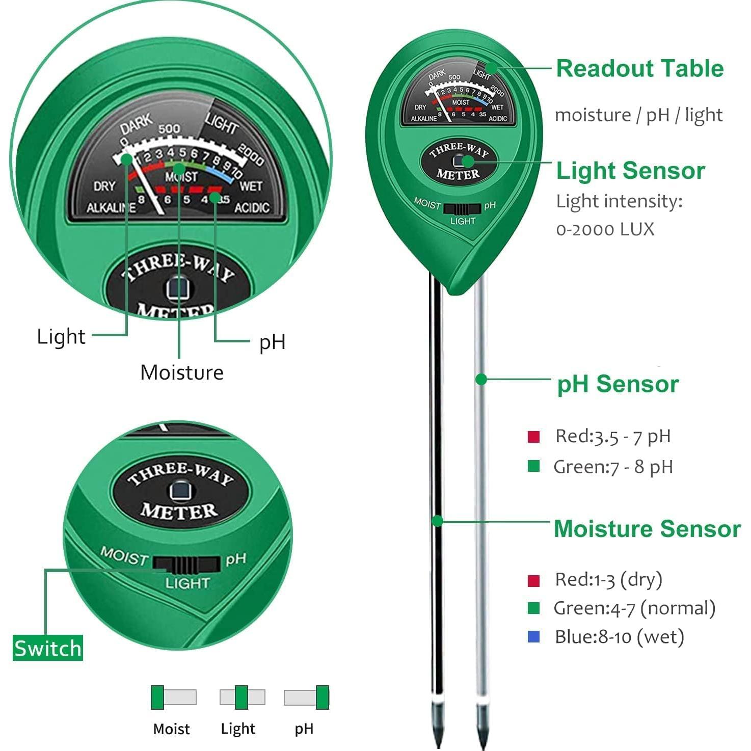 Medidor de Humedad y pH del Suelo Apine 3 en 1